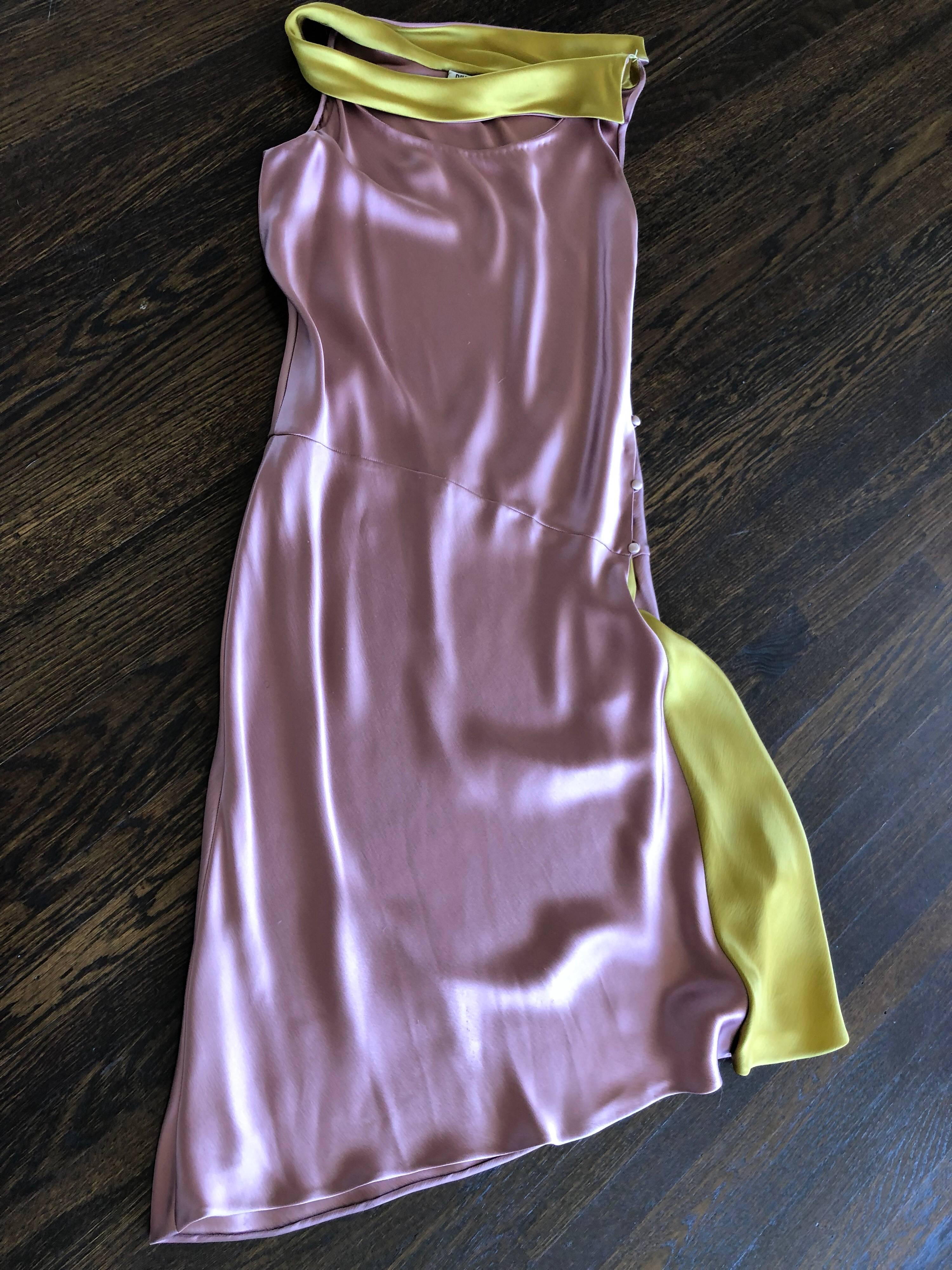 1990s Bill Blass 2 Tone Silk Charmeuse Dress In Mauve and Burnished Gold For Sale 5