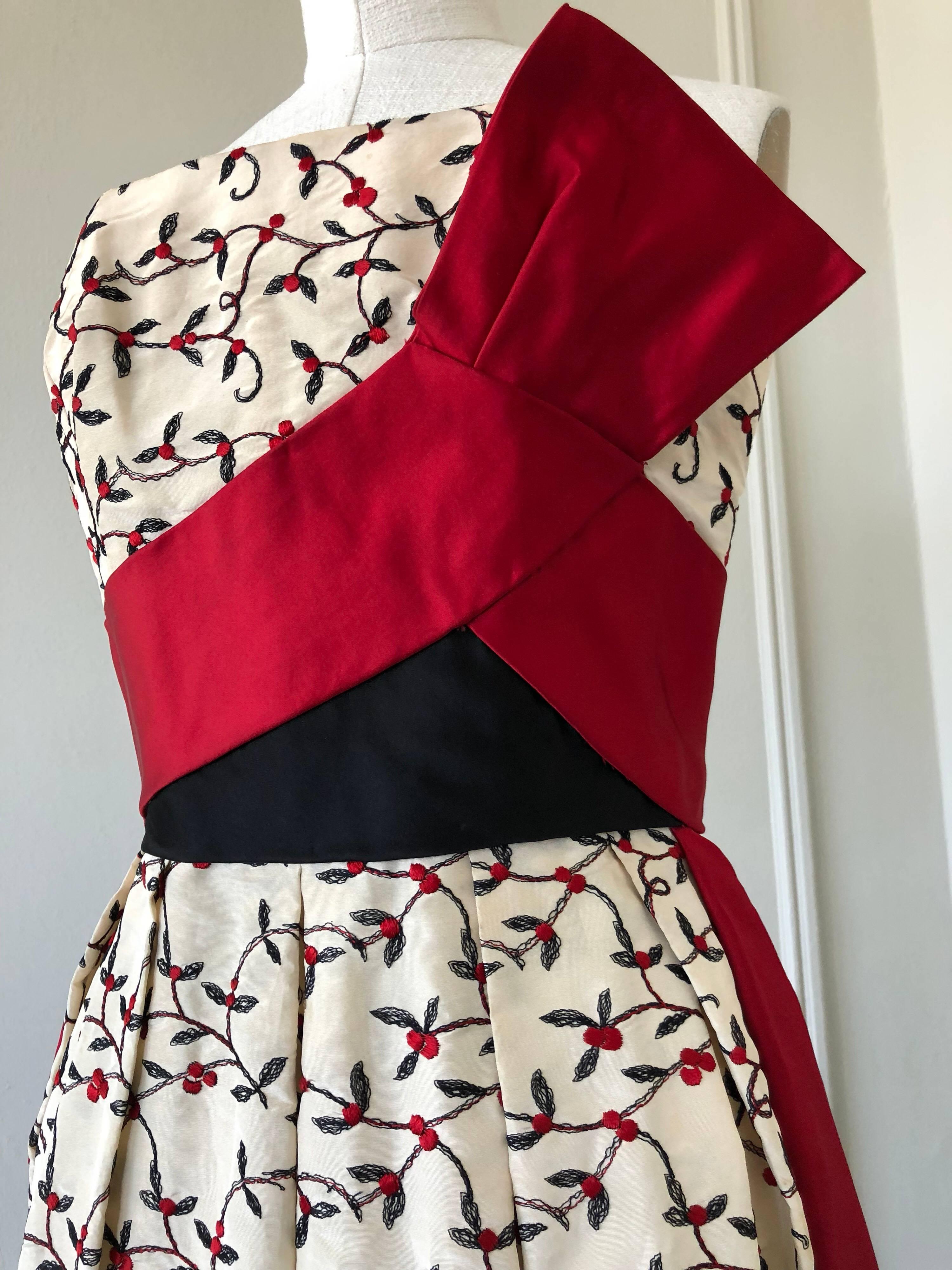 1950s Oleg Cassini Tri Colored Silk Taffeta Evening Gown W/ Red Sash ...