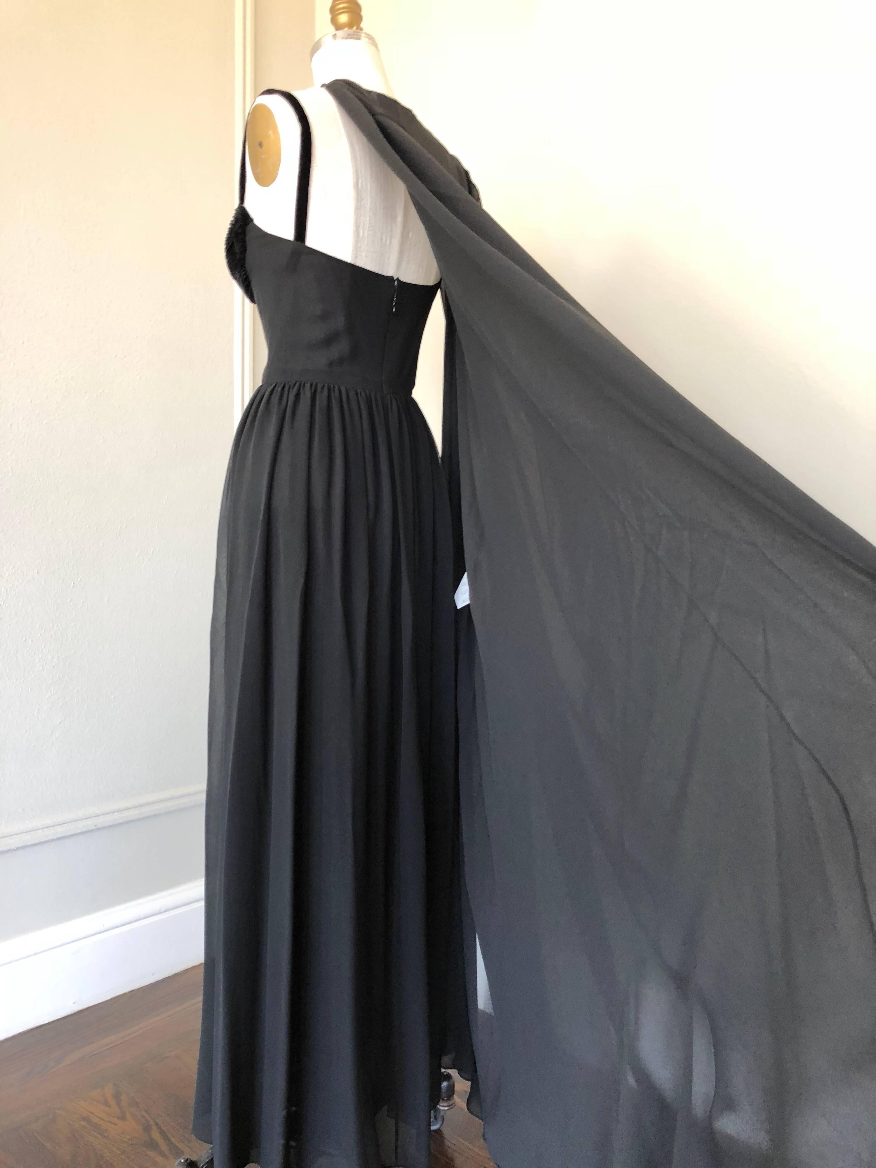 Givenchy By Alexander McQueen Couture Black Silk Chiffon Gown and Cape, 1990s  In Excellent Condition In Gresham, OR