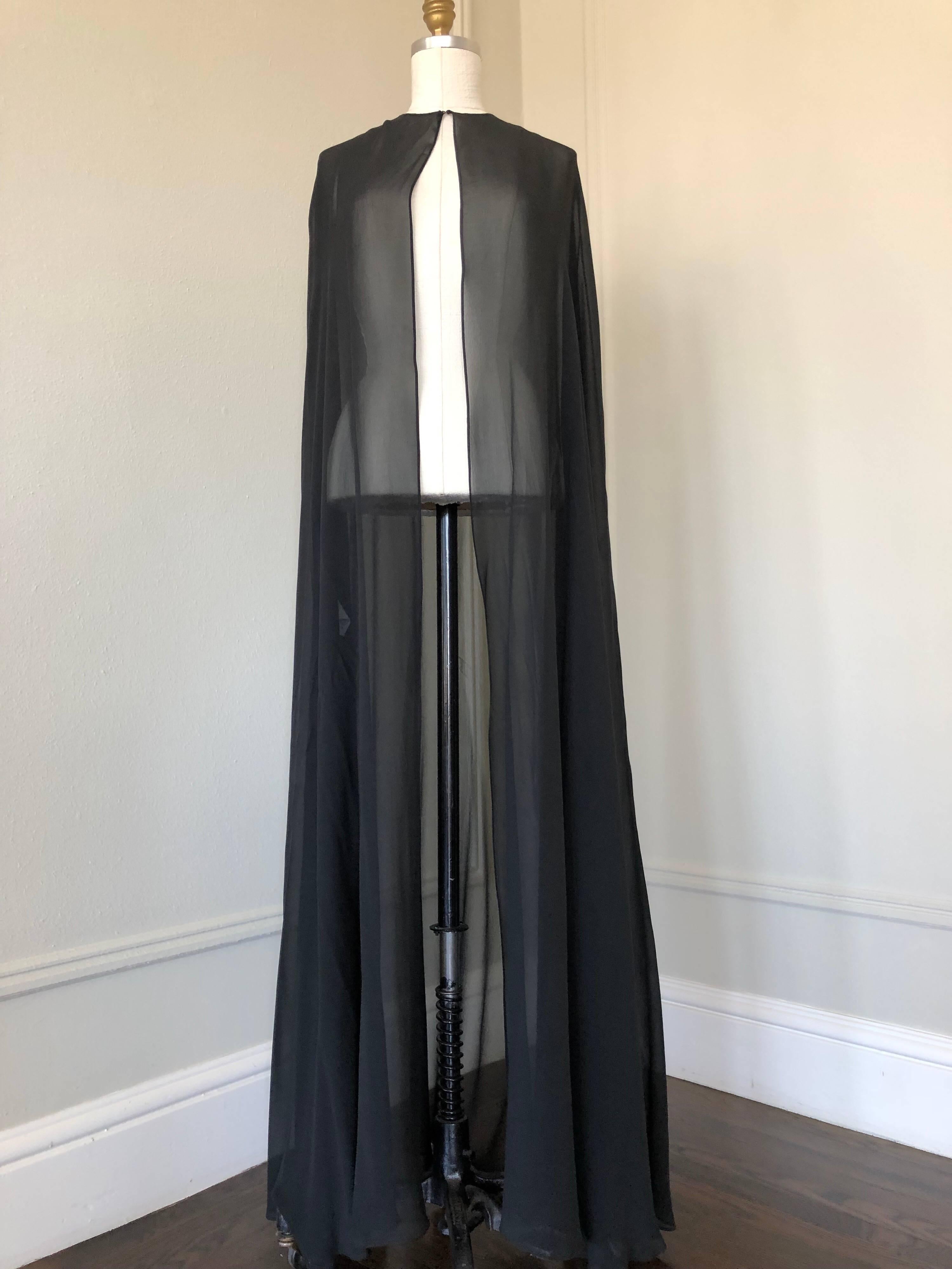 Givenchy By Alexander McQueen Couture Black Silk Chiffon Gown and Cape, 1990s  2