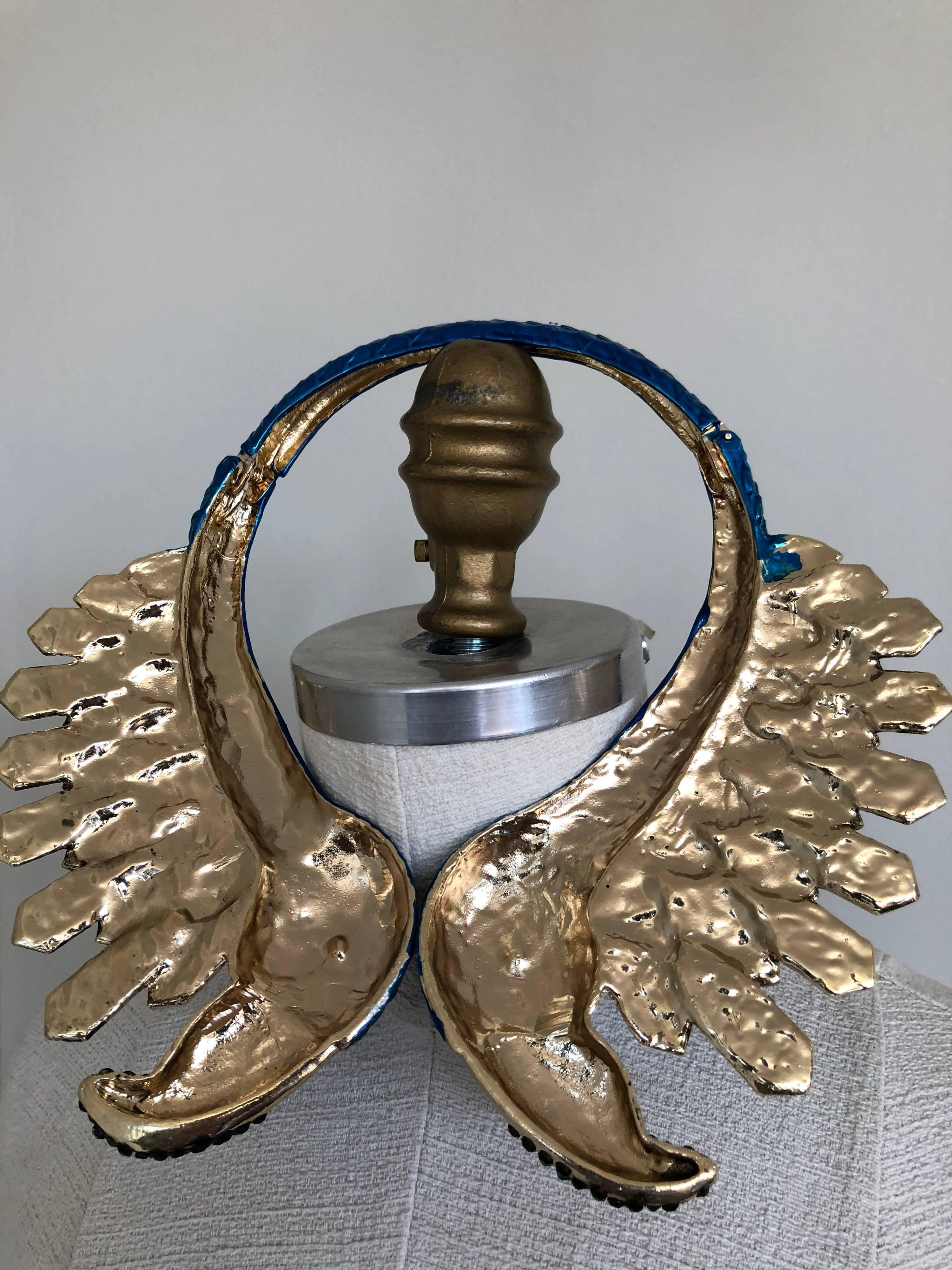 1980s Azure Blue & Gold Deco Enameled Exotic Bird Collar Necklace 1