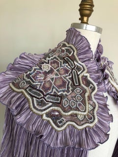1970s Lavender Pleated Fortuny-Style Silk Capelet With Beaded Shoulder Epaulets