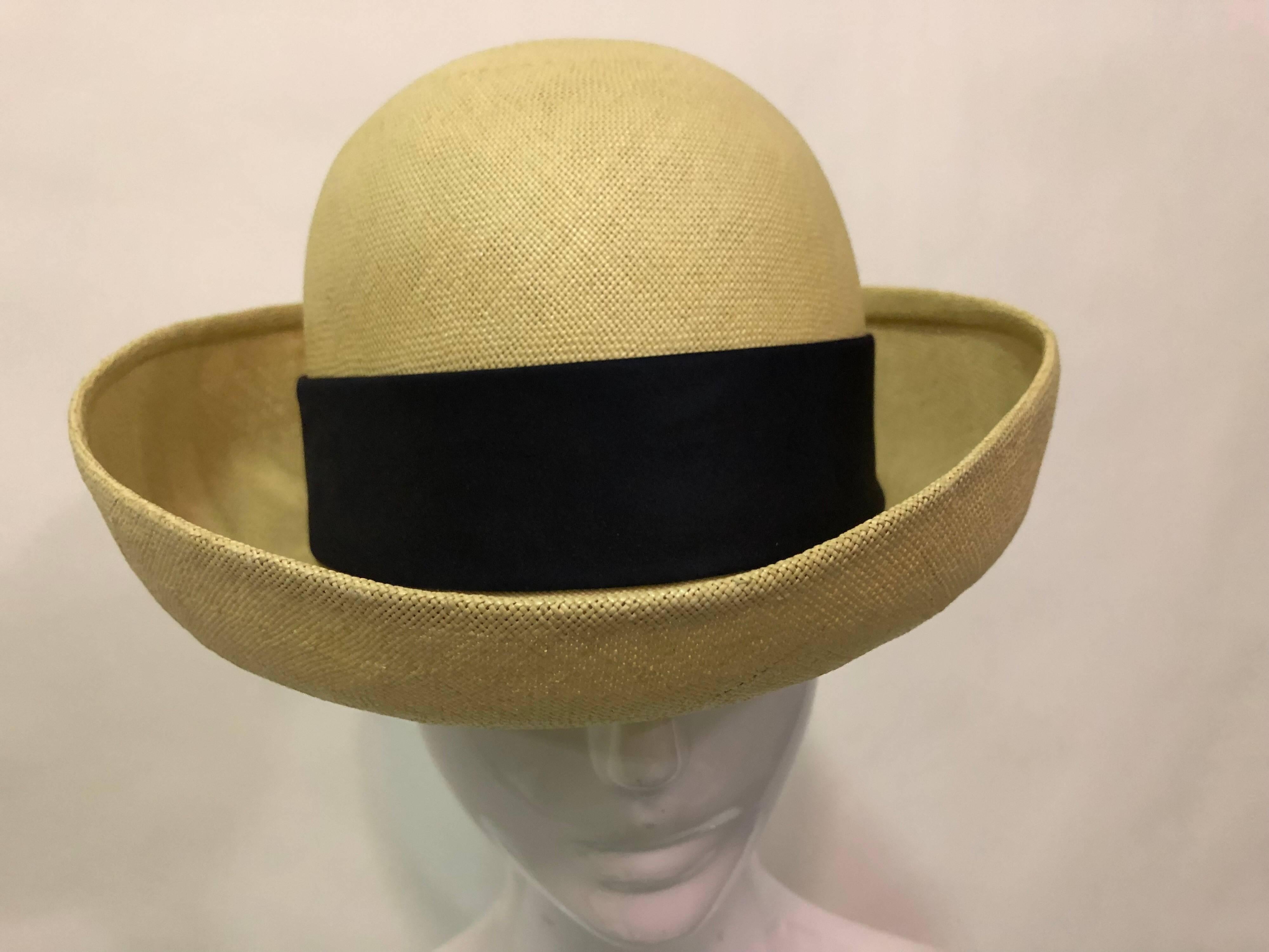 Galanos Panama Weave Boater Style Tailored Summer Hat, 1960s  In Excellent Condition In Gresham, OR