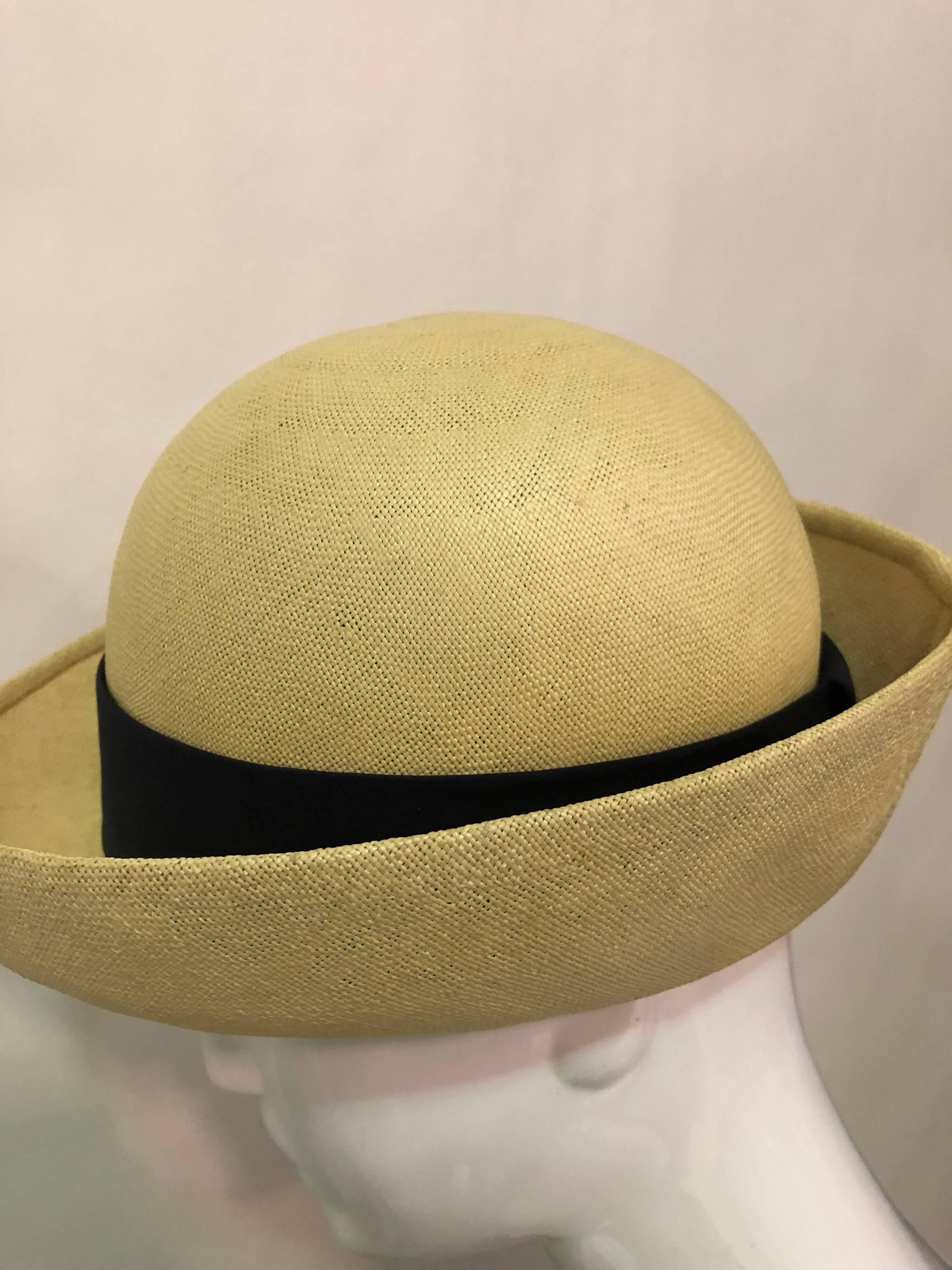Galanos Panama Weave Boater Style Tailored Summer Hat, 1960s  1