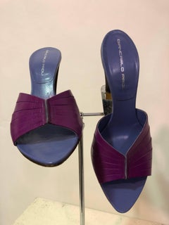 1990s Giancarlo Paoli Magenta & Periwinkle Leather Stiletto Mules
