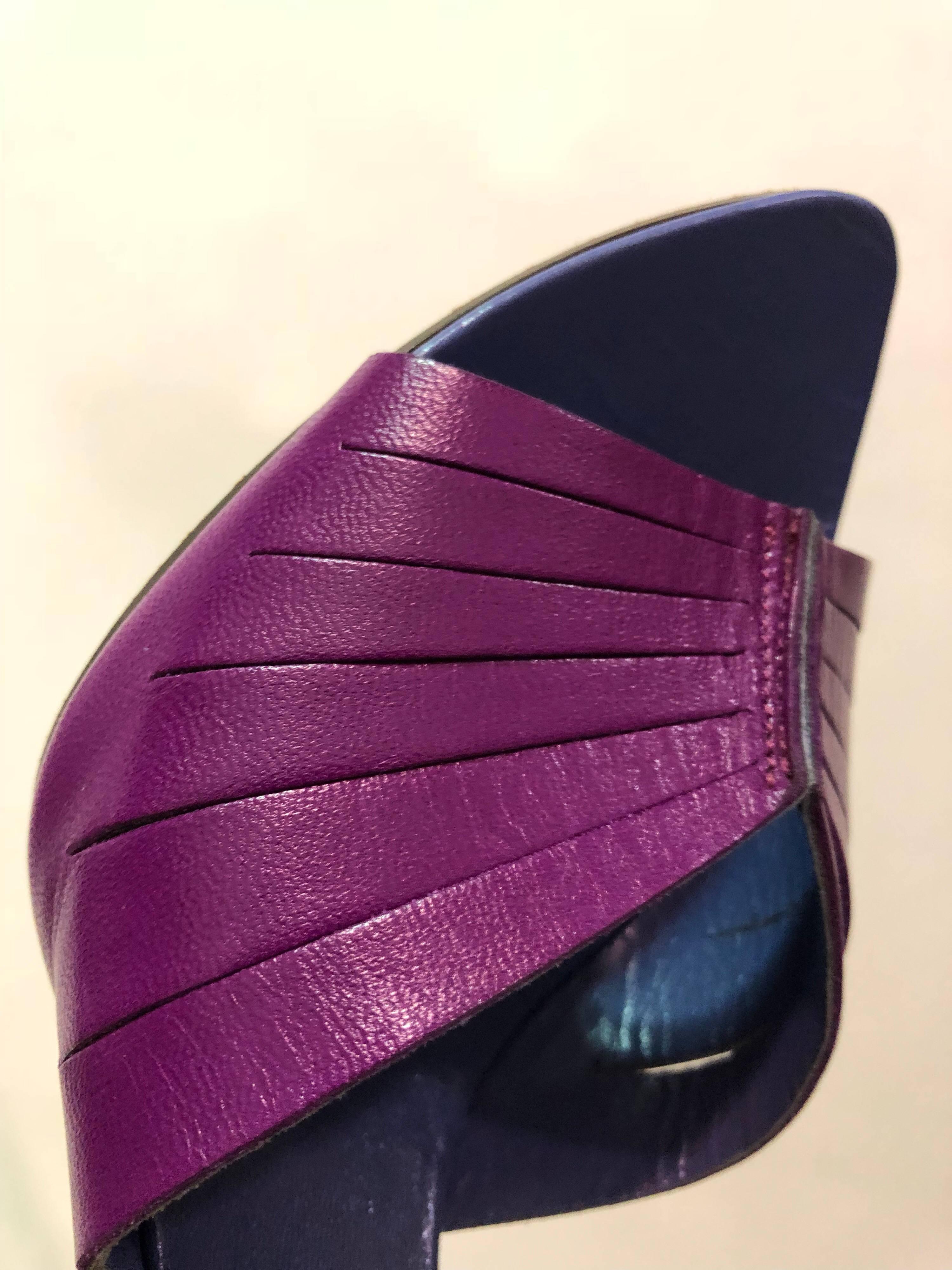 1990s Giancarlo Paoli Magenta & Periwinkle Leather Stiletto Mules For Sale 1