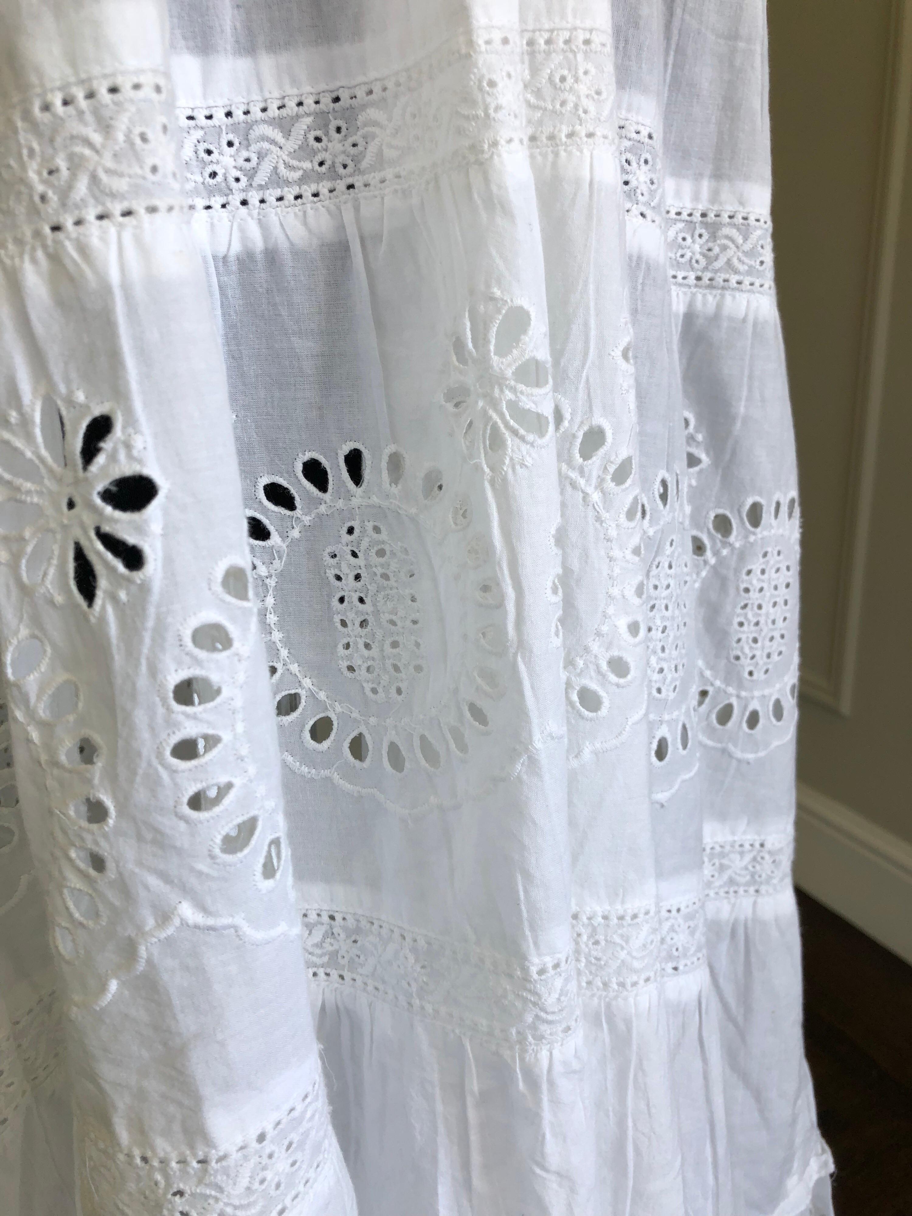 1970s-Style Summer Halter Midi Dress W/ Hand-Crochet & Victorian Eyelet Skirt For Sale 2