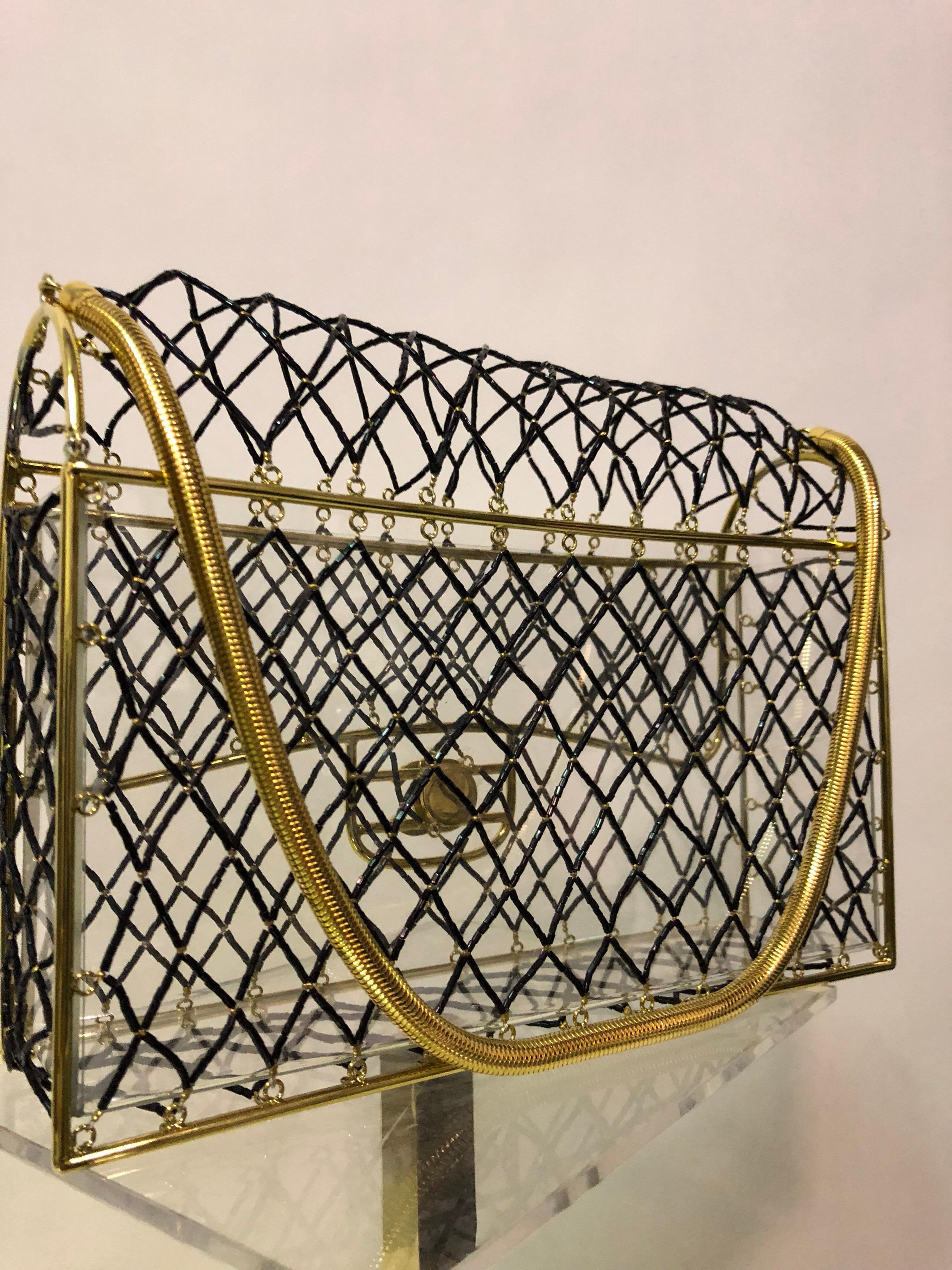 chanel gold cage bag