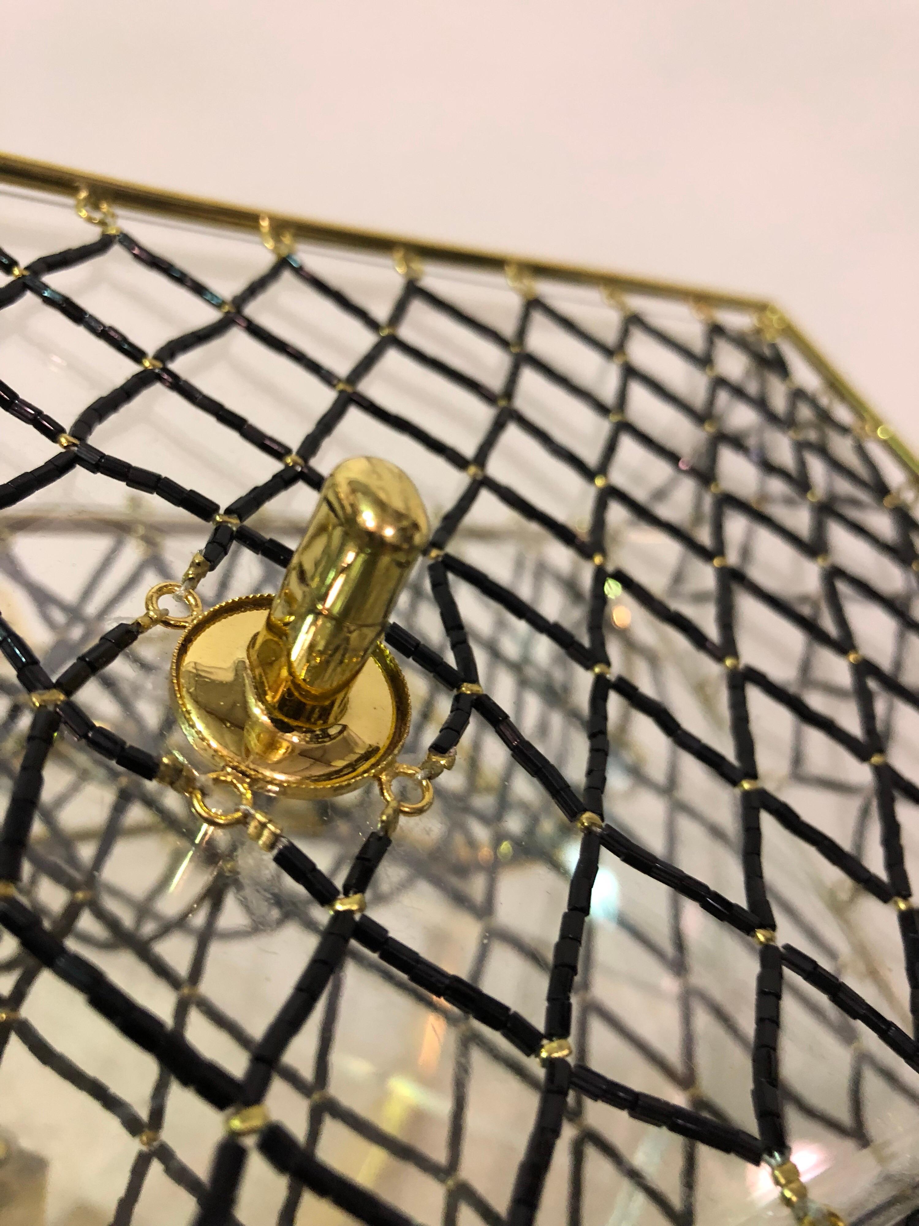 Chanel Jet Beaded Gold Frame Cage With Chain Handle and CC Logo Clasp Box Bag In Excellent Condition In Gresham, OR