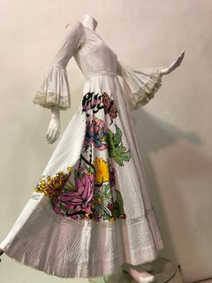 Mexican Cotton "Summer Of Love" Maxi Dress With Hand Painted Flowers, 1970s