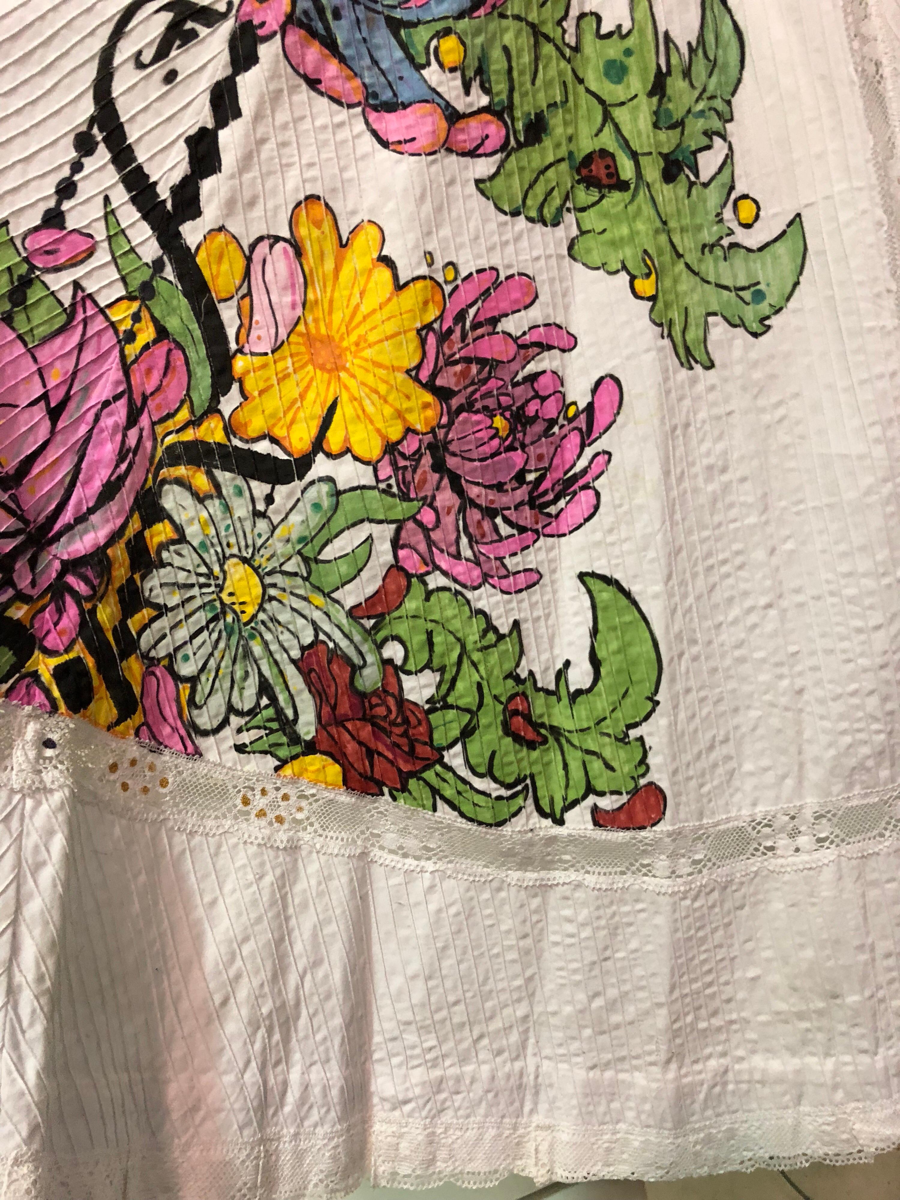 Robe longue en coton mexicain Summer Of Love avec fleurs peintes à la main, 1970  en vente 3