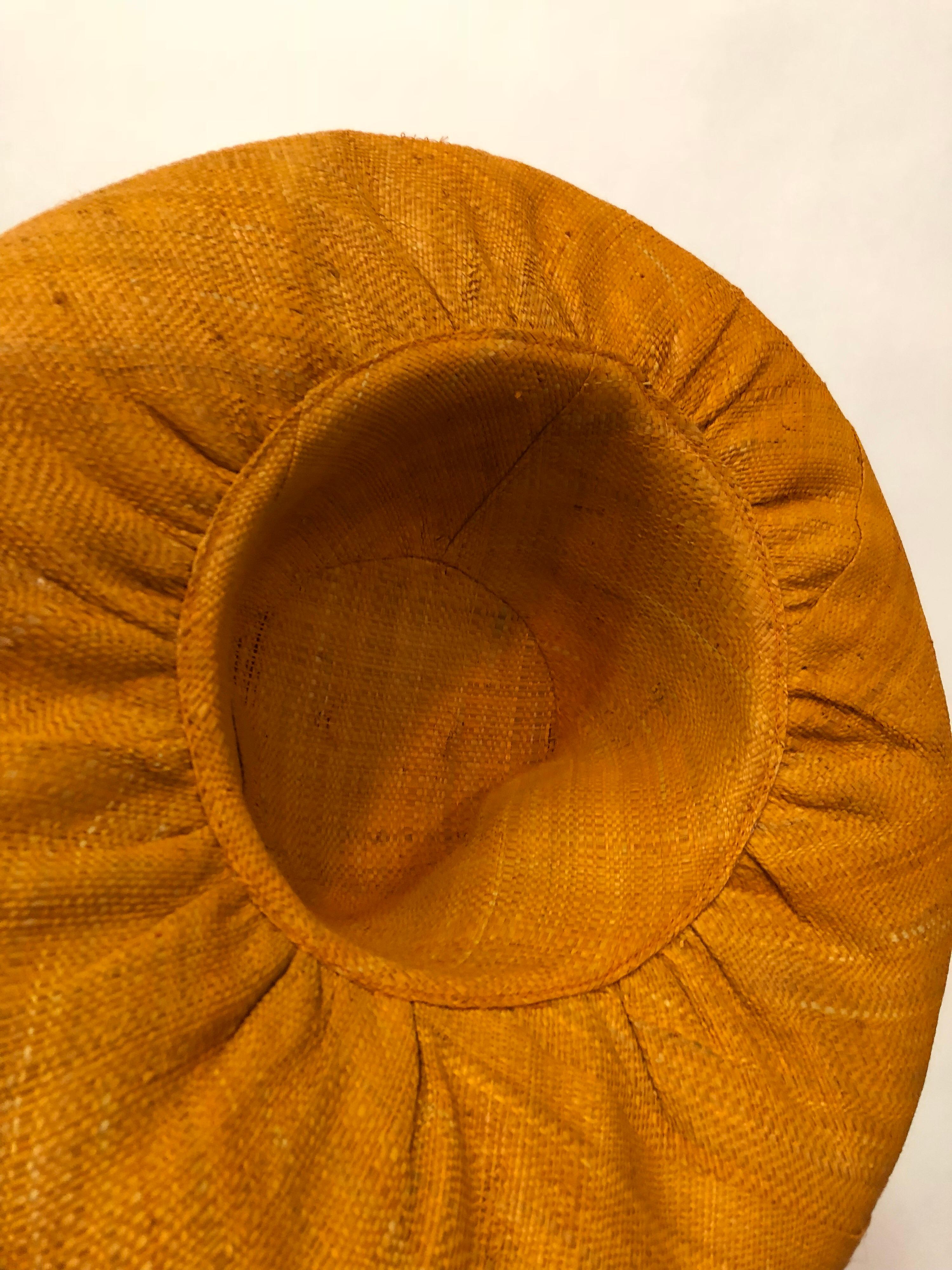 1960s Style Woven Orange Straw Hat With Dramatic Brim and Vintage Fruit Corsage  In Excellent Condition In Gresham, OR