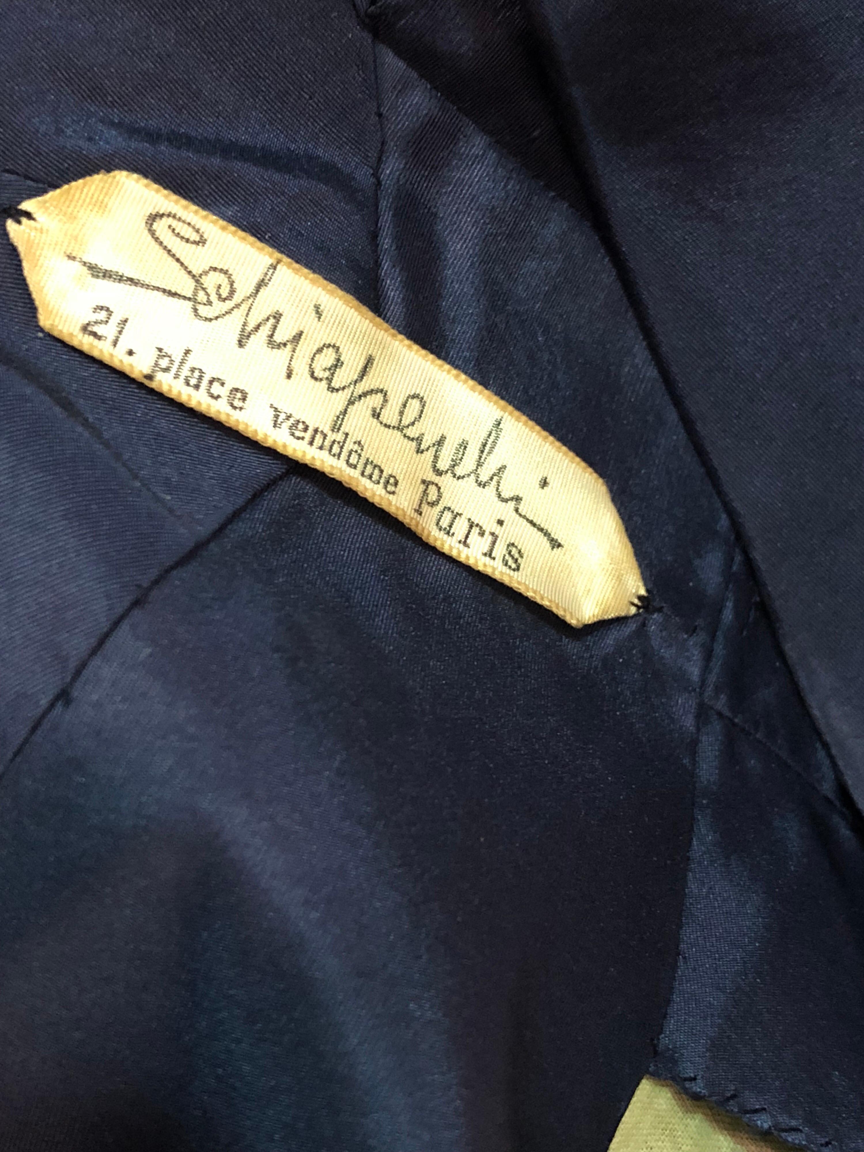 Elsa Schiaparelli Haute Couture Navy Silk Taffeta 2-Piece Ball Gown, Late 1940s 2
