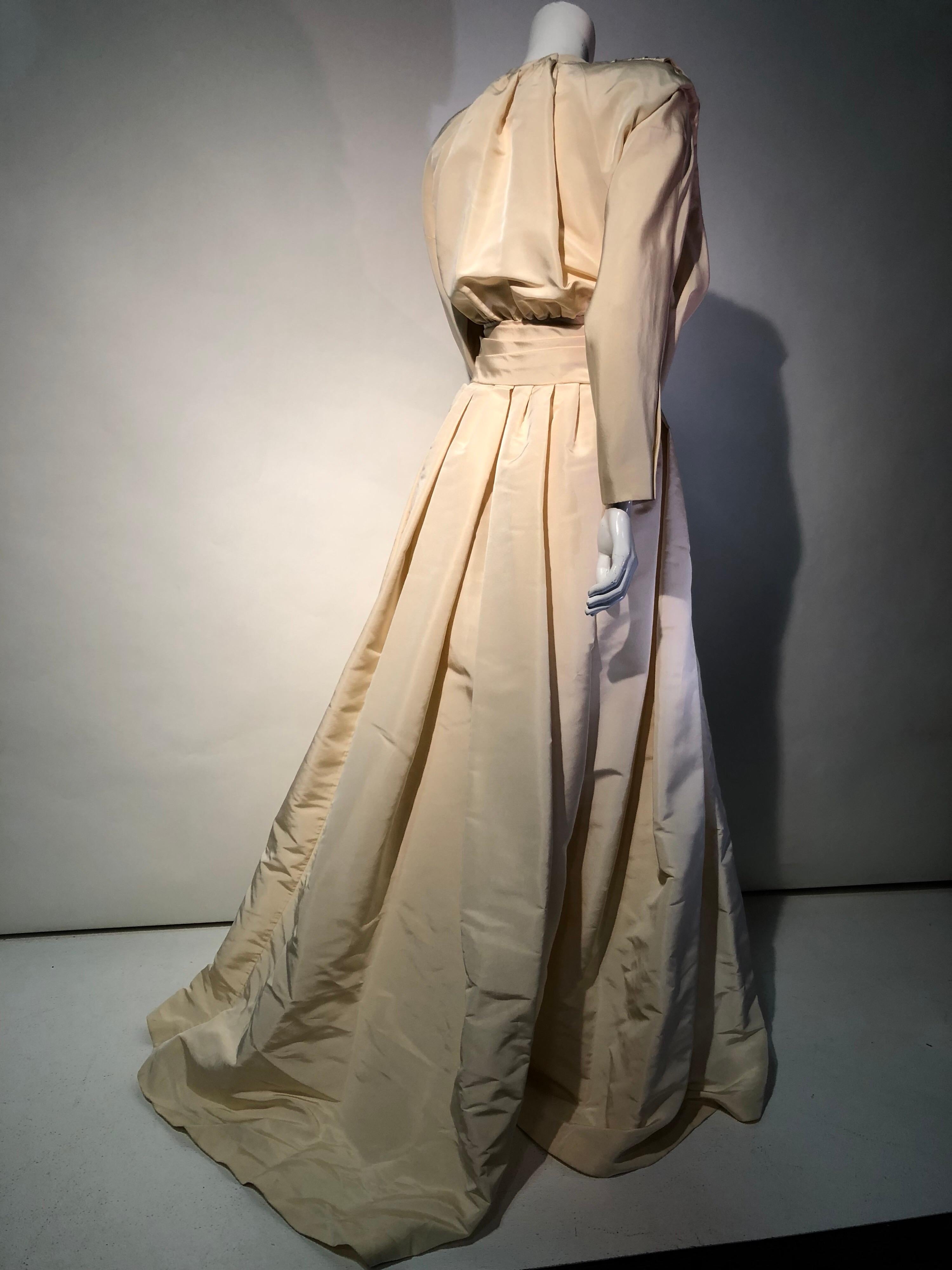 Brown Chanel Haute Couture Ivory Silk Taffeta Coat Dress With Cowl Neckline, 1990s 