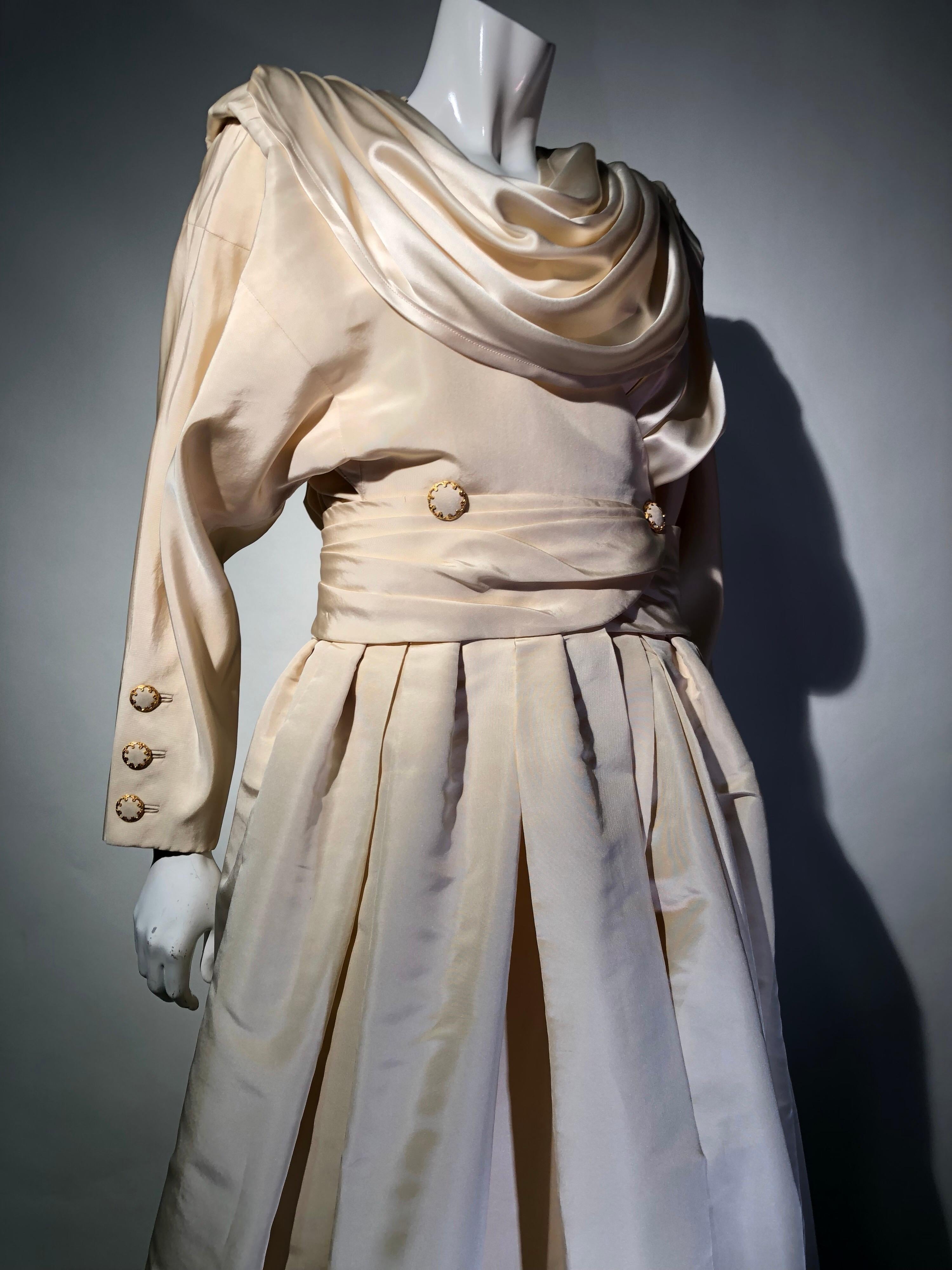 Chanel Haute Couture Ivory Silk Taffeta Coat Dress With Cowl Neckline, 1990s  2