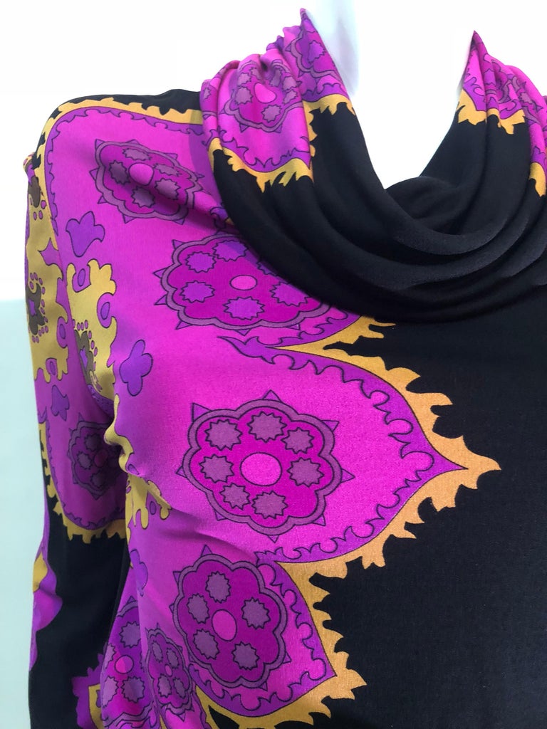 1970s Vivid Print Silk Jersey Print Leonard Maxi Dress