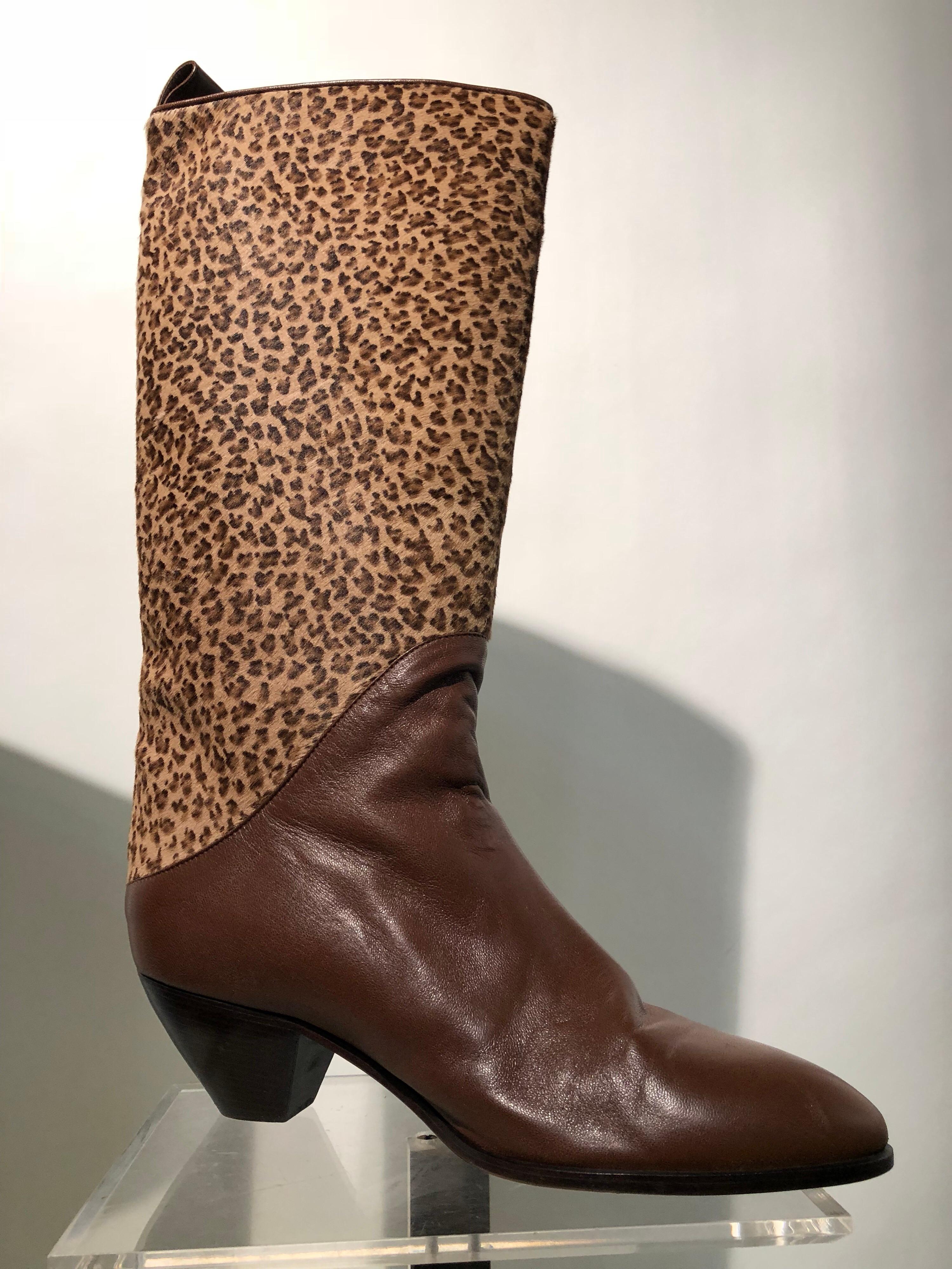 1980s Miss Maud Frizon Paris Leopard & Leather Western Boots In New Condition In Gresham, OR