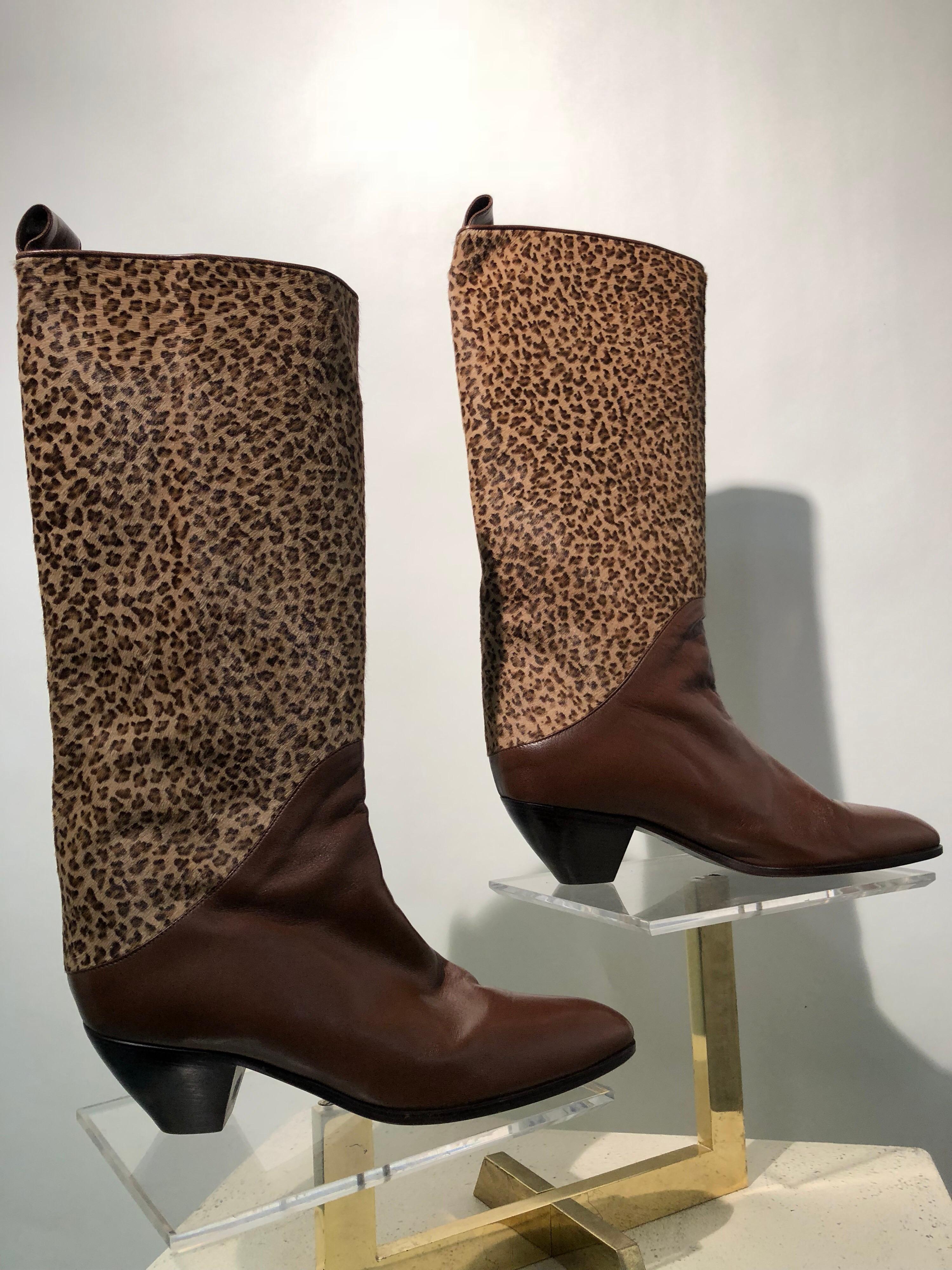 Women's 1980s Miss Maud Frizon Paris Leopard & Leather Western Boots