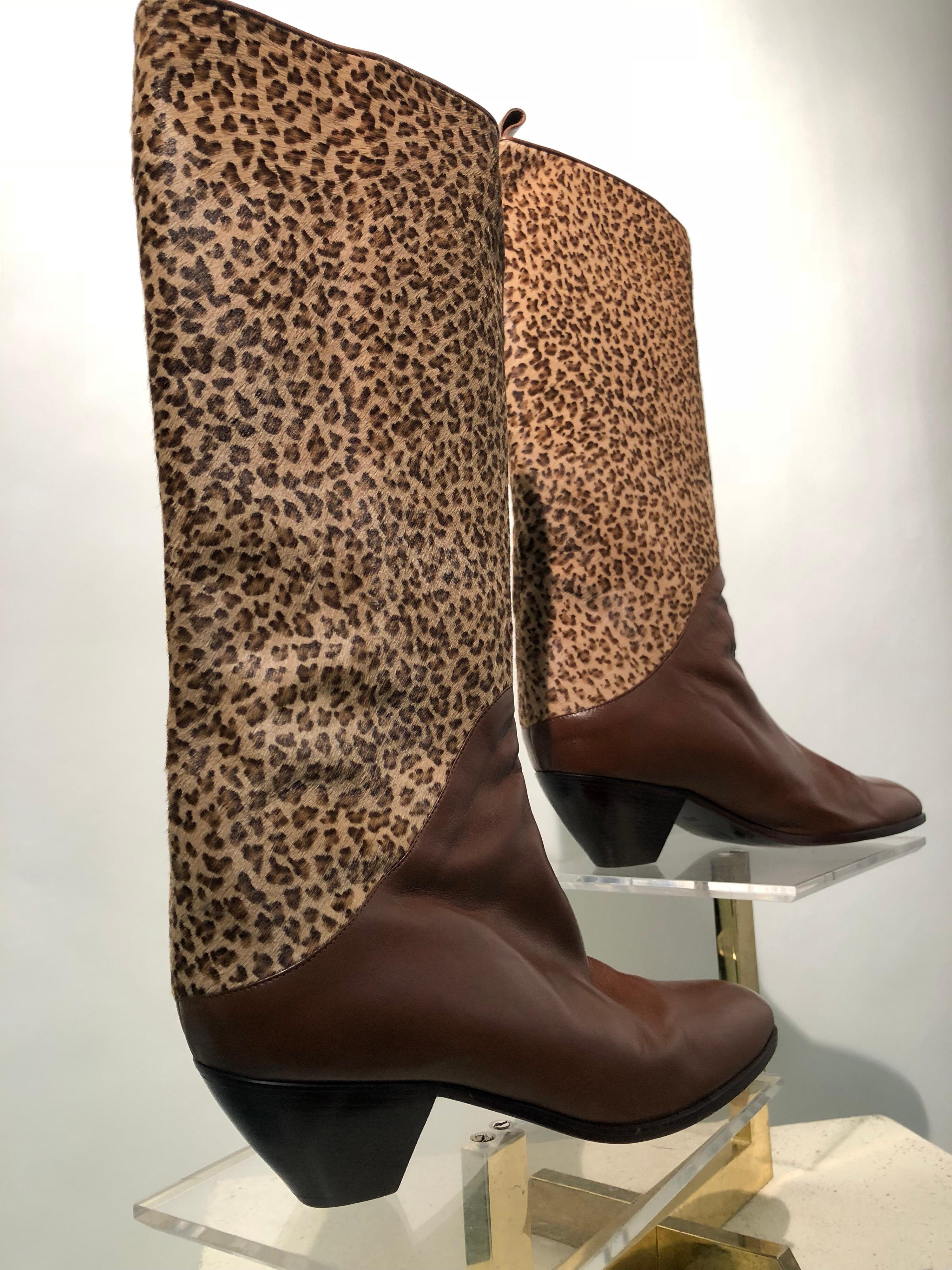 1980s Miss Maud Frizon Paris Leopard & Leather Western Boots 1