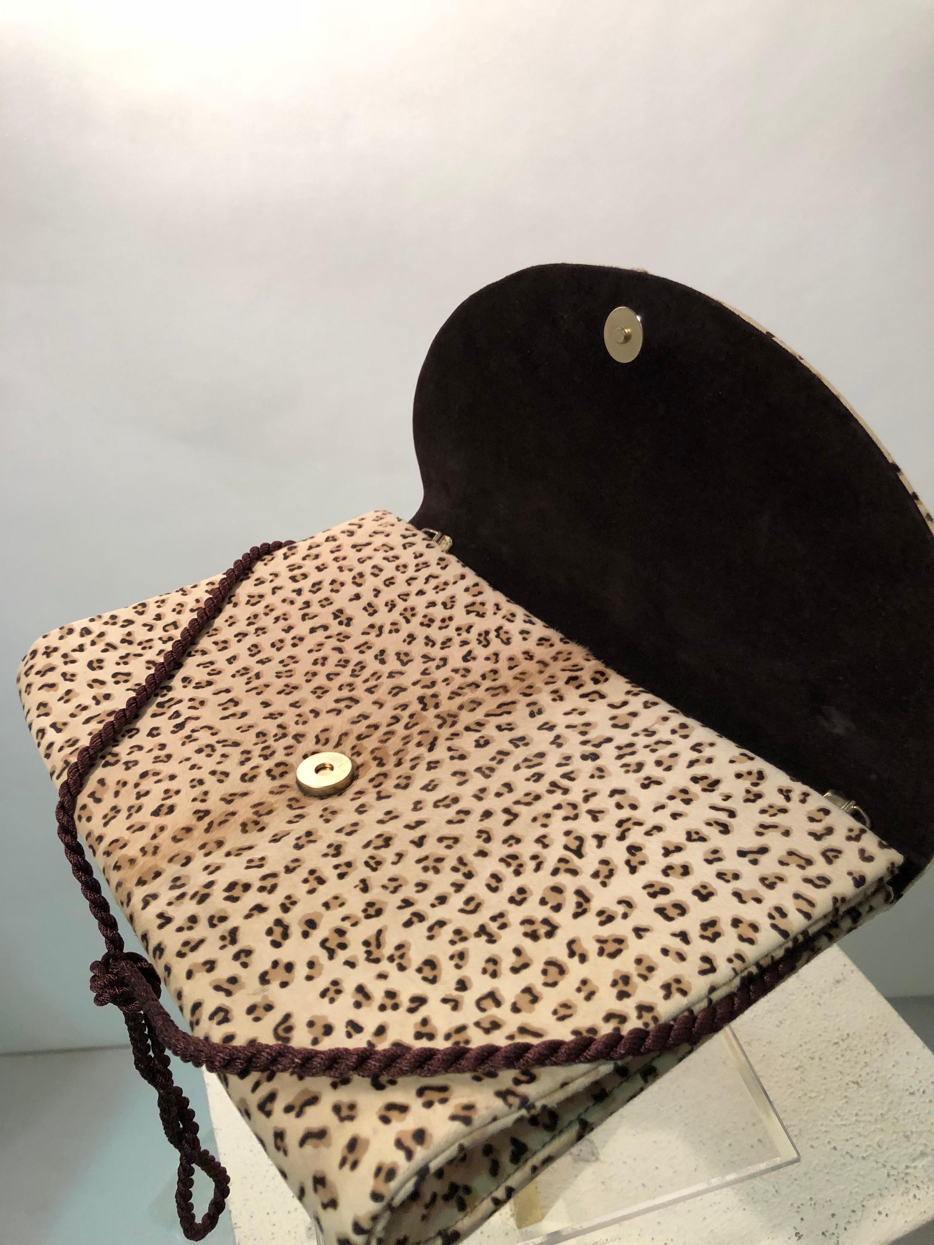 Women's 1980s Dominique Aurientis Paris Leopard Print Stenciled Calfskin Shoulder Bag  For Sale
