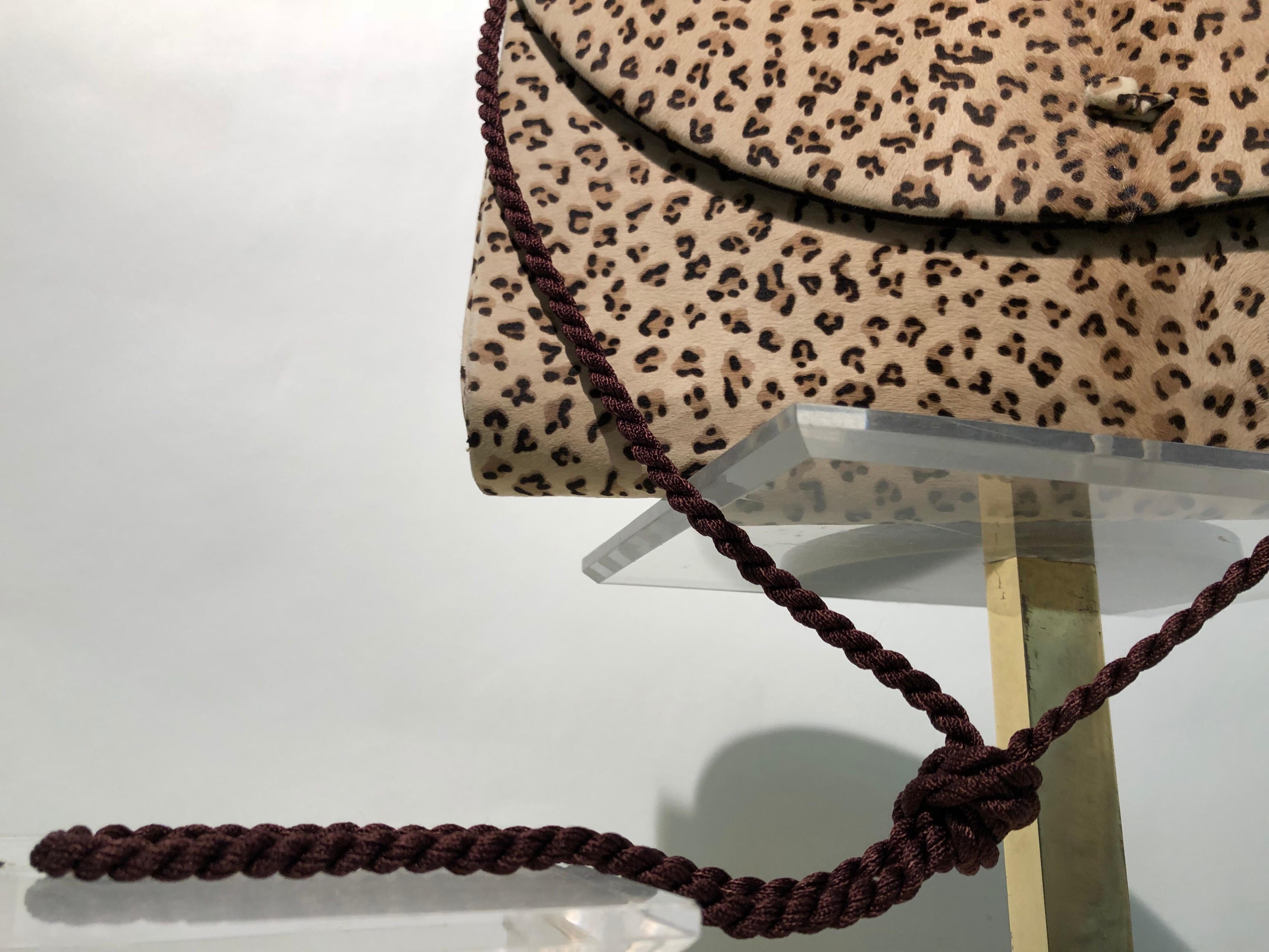 1980s Dominique Aurientis Paris Leopard Print Stenciled Calfskin Shoulder Bag  For Sale 2