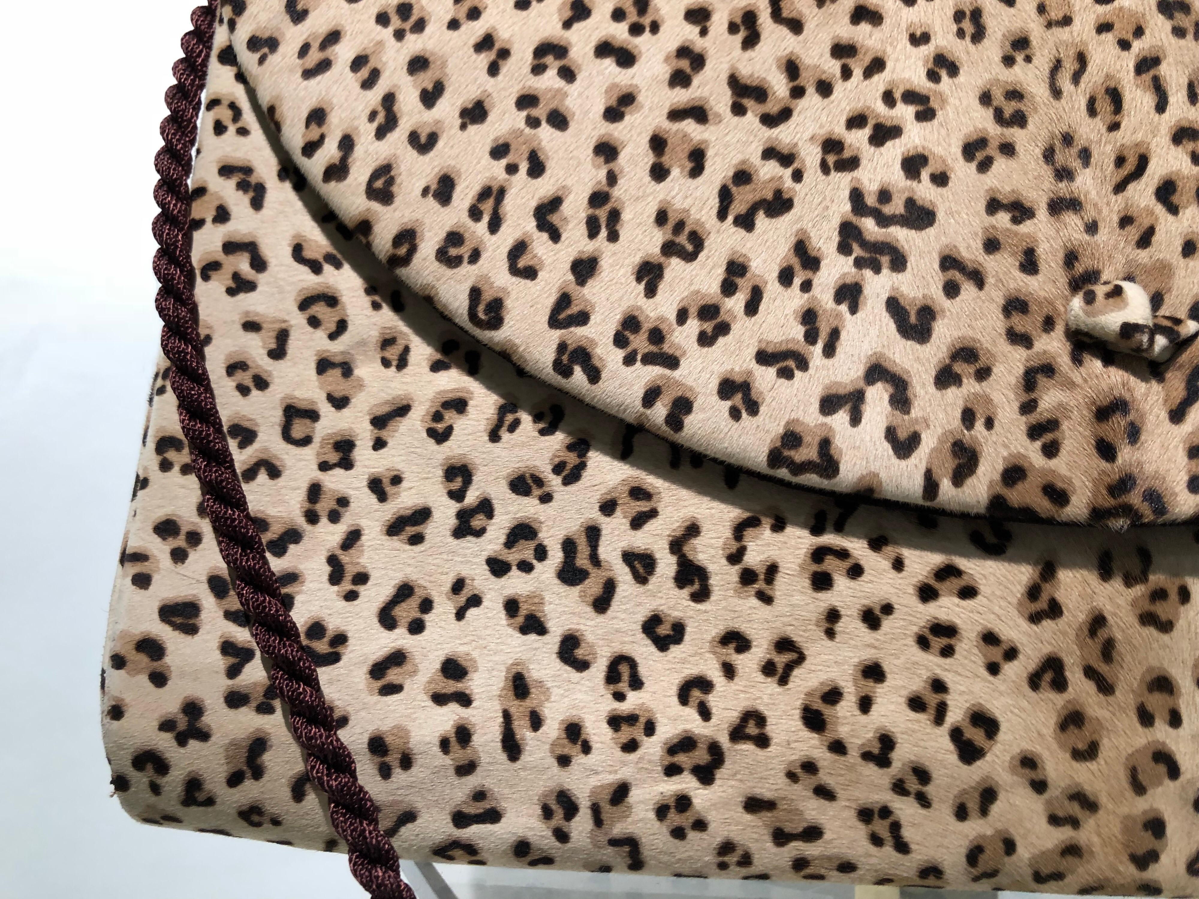1980s Dominique Aurientis Paris Leopard Print Stenciled Calfskin Shoulder Bag  For Sale 3