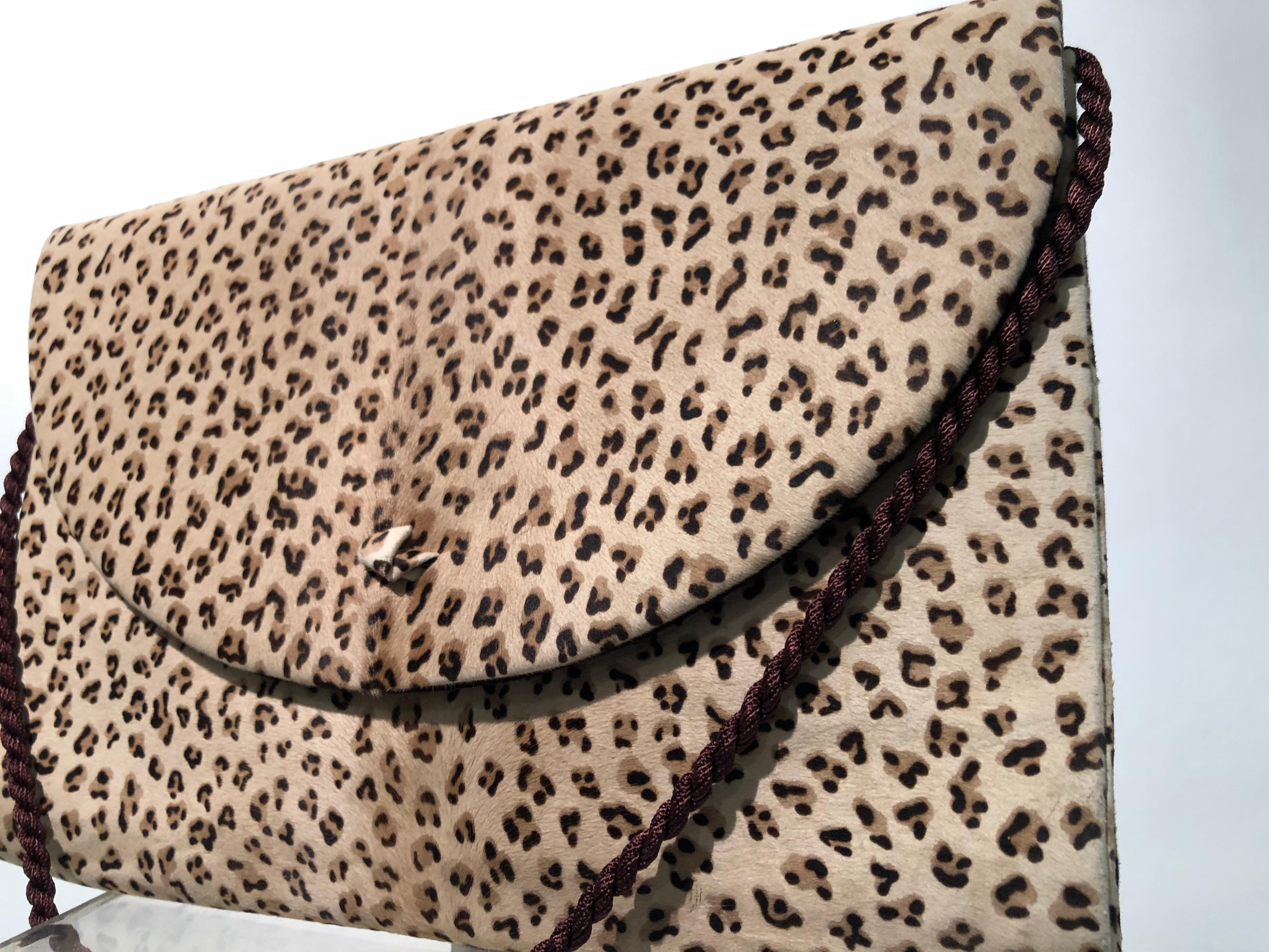 1980s Dominique Aurientis Paris Leopard Print Stenciled Calfskin Shoulder Bag  For Sale 4