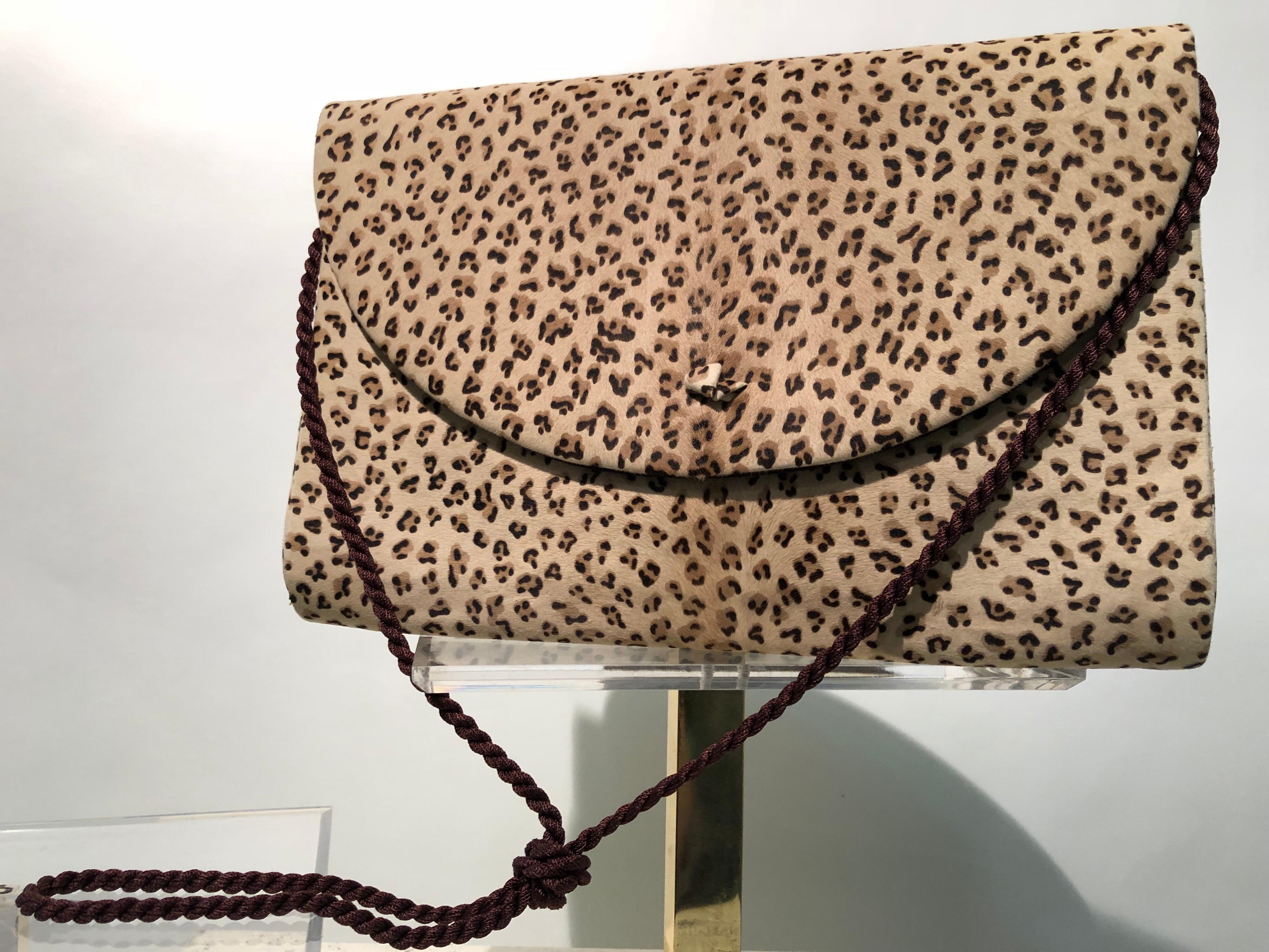 1980s Dominique Aurientis Paris Leopard Print Stenciled Calfskin Shoulder Bag  For Sale 5