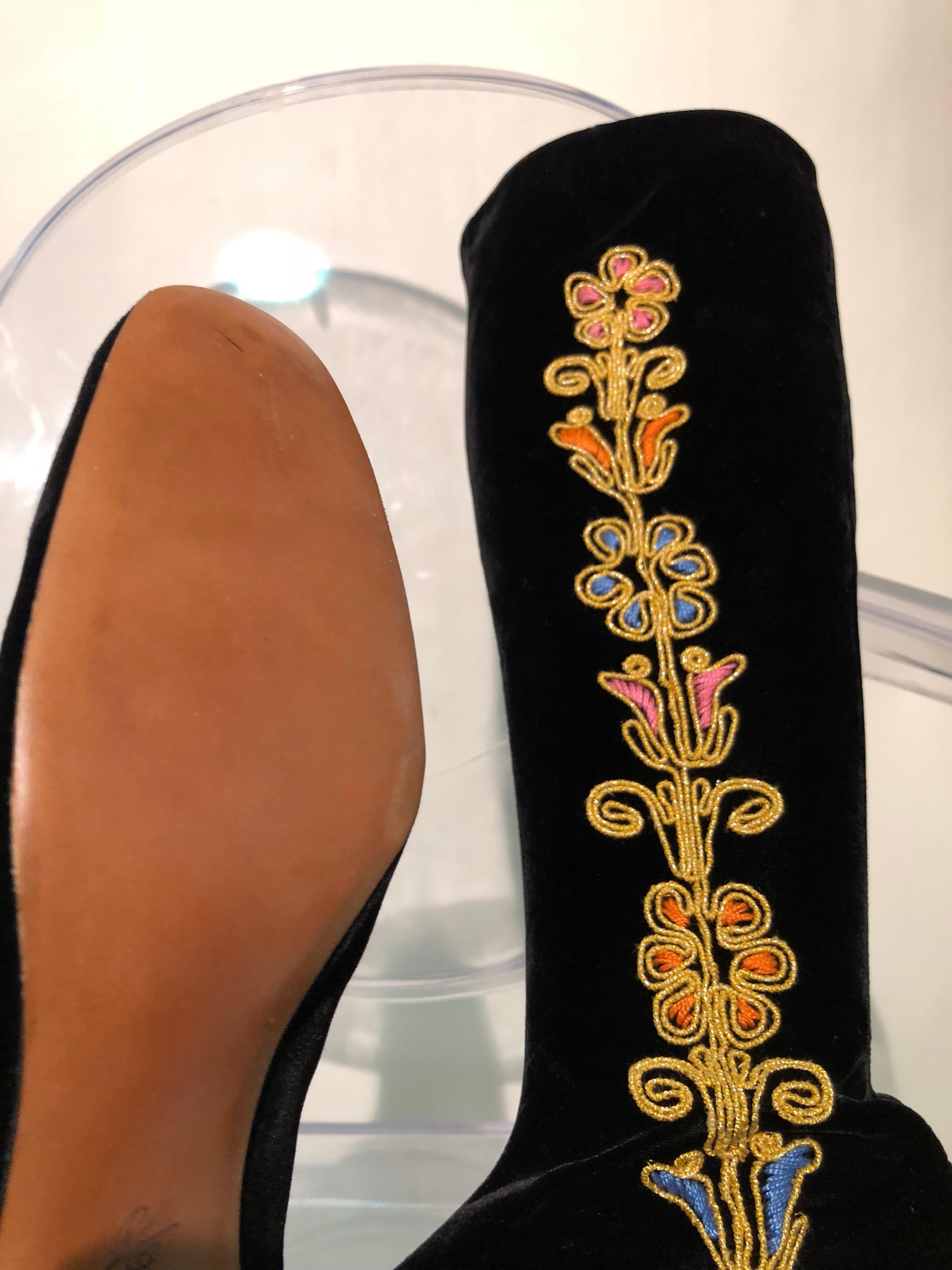 black velvet embroidered boots