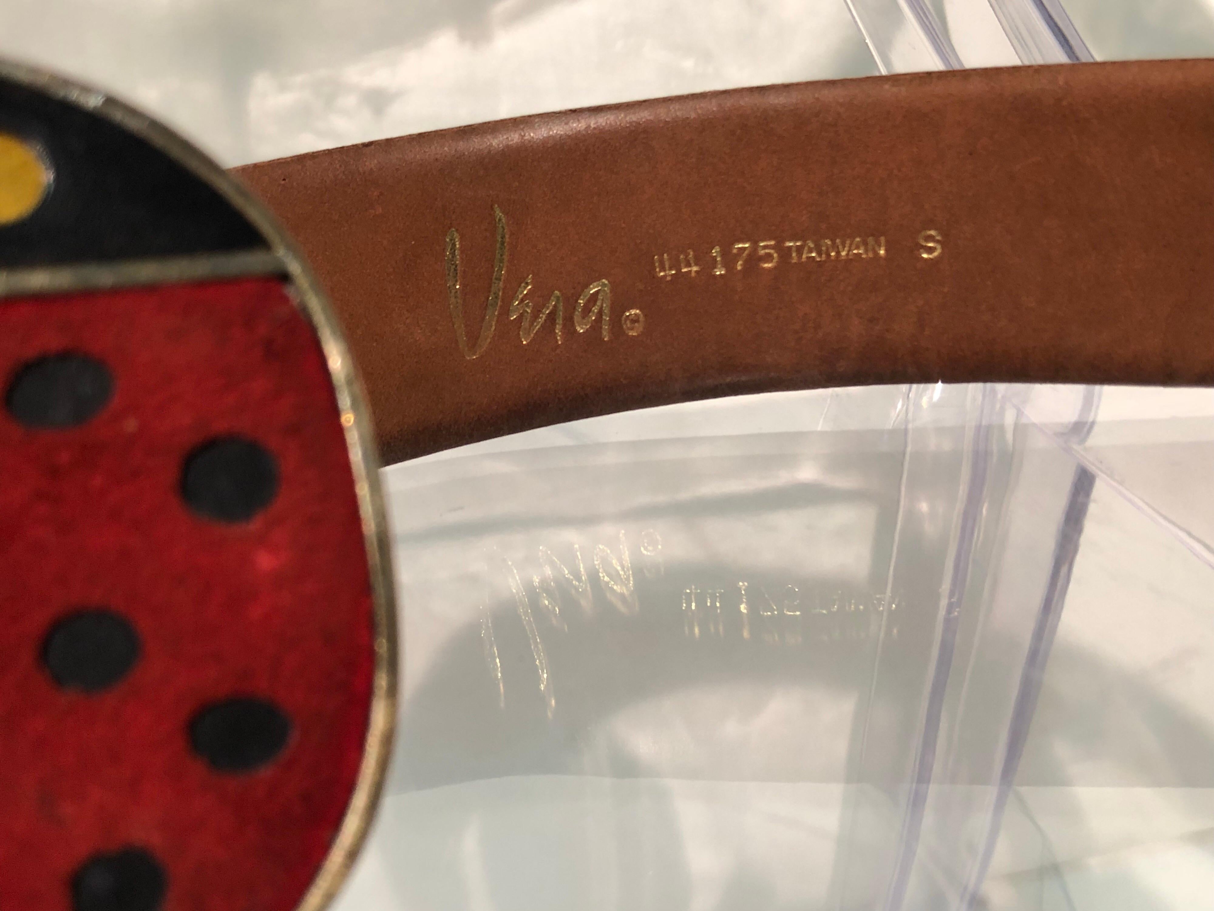 1960s Vera Ladybug Suede Belt Buckle W/ Brown Leather Belt In Excellent Condition In Gresham, OR