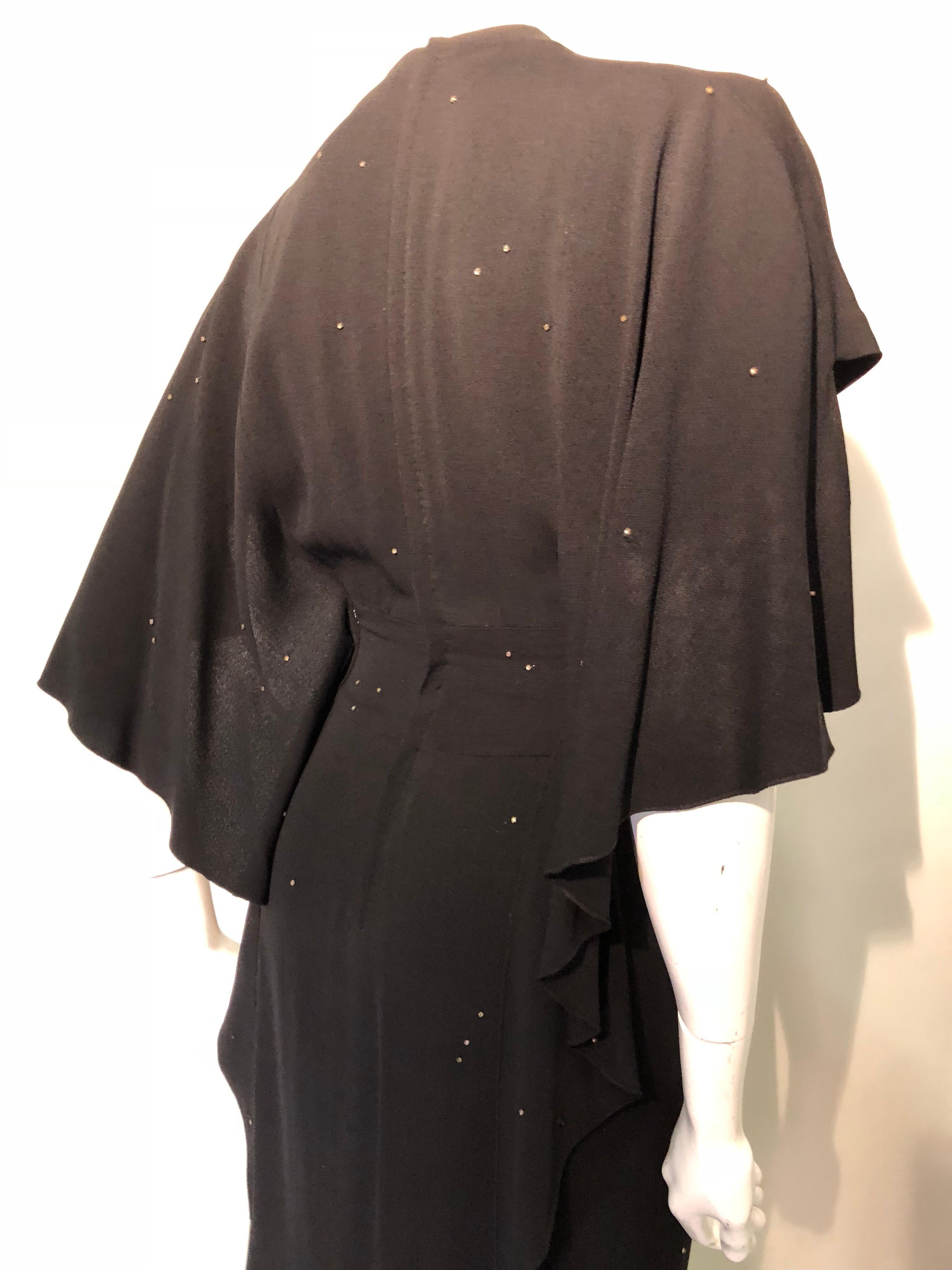 Gilbert Adrian Black Crepe Gown With Shoulder Drape / Back and Front Slit, 1940 For Sale 3
