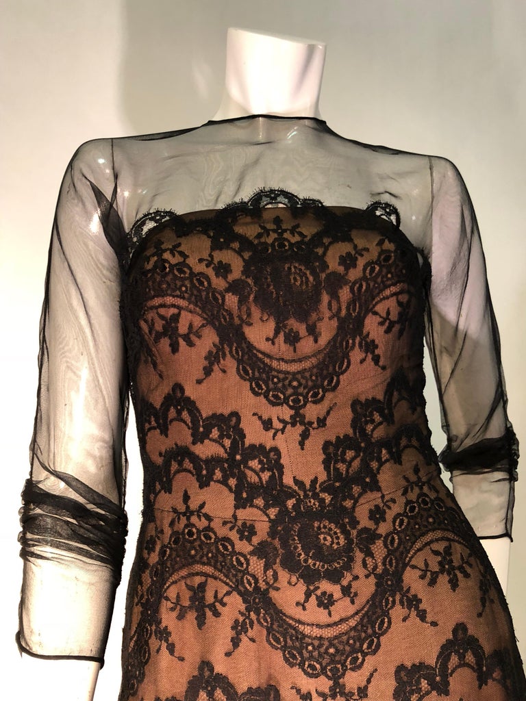 1950s Irene Tobacco Net Strapless Dress W/ Beautiful Chantilly Lace ...