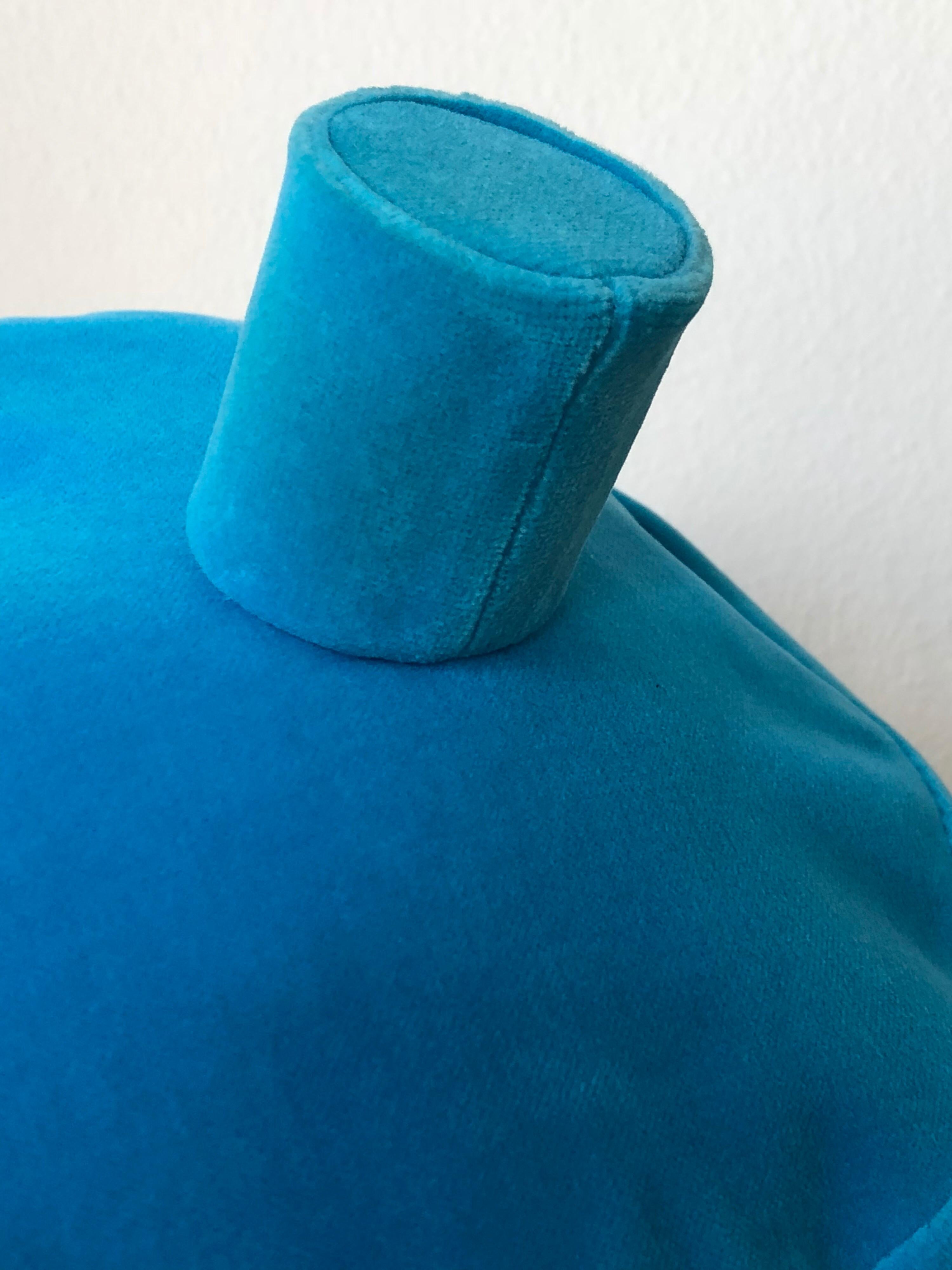 Blue 1960s Emme Turquoise Velveteen Banded Beret Hat W/ Structured Top Knob