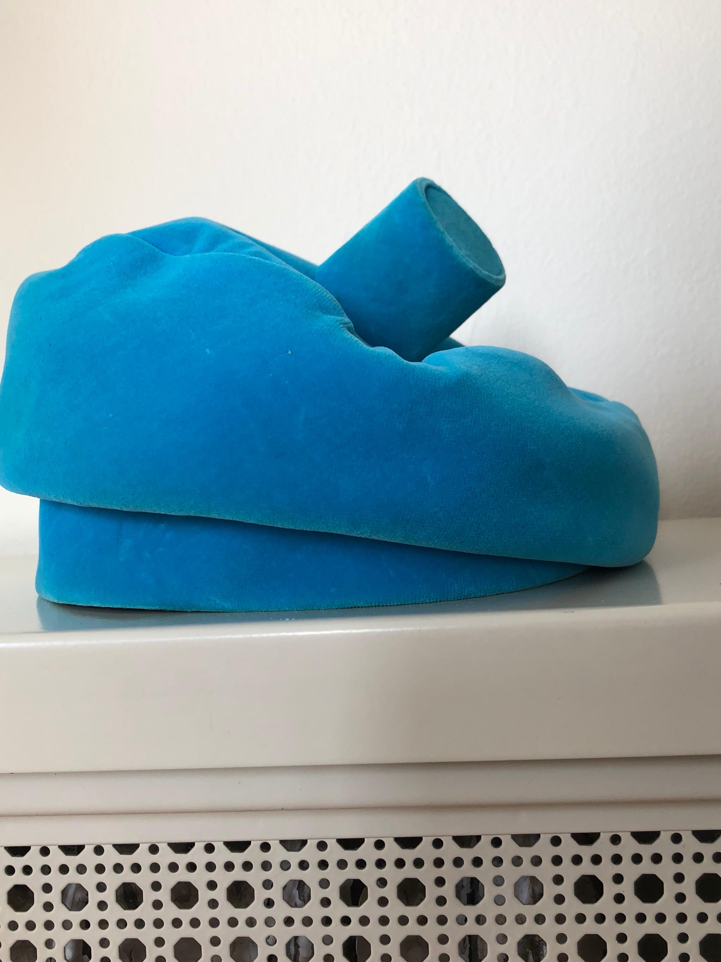 1960s Emme Turquoise Velveteen Banded Beret Hat W/ Structured Top Knob 5