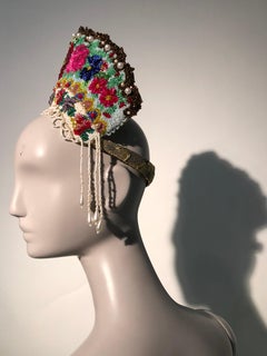 Torso Creations Russian Beaded Floral Mantilla Crown W/ Gold Lace Details