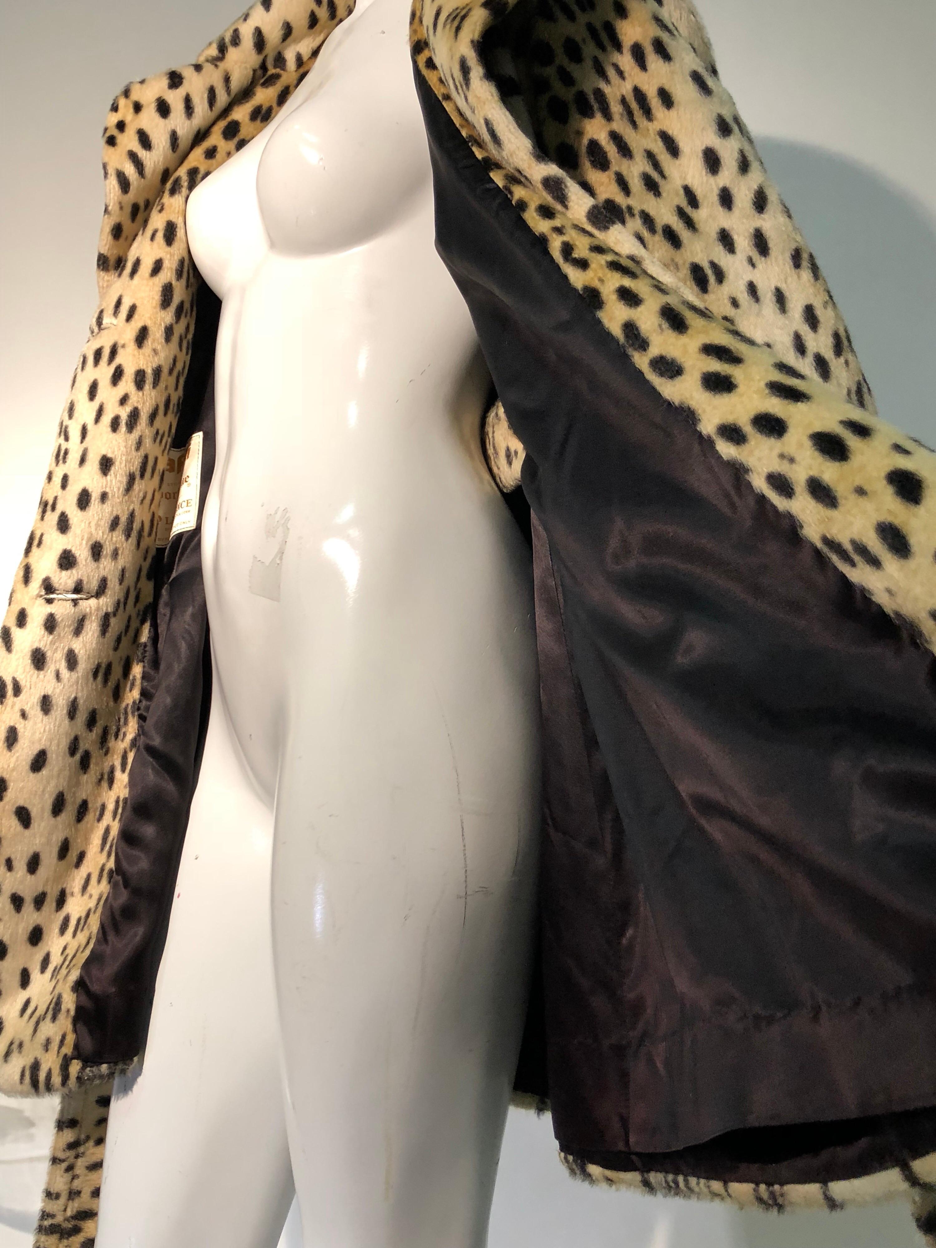 1960s Safari Faux Cheetah Fur Double-Breasted Trench-Style Coat W/ Belt 3