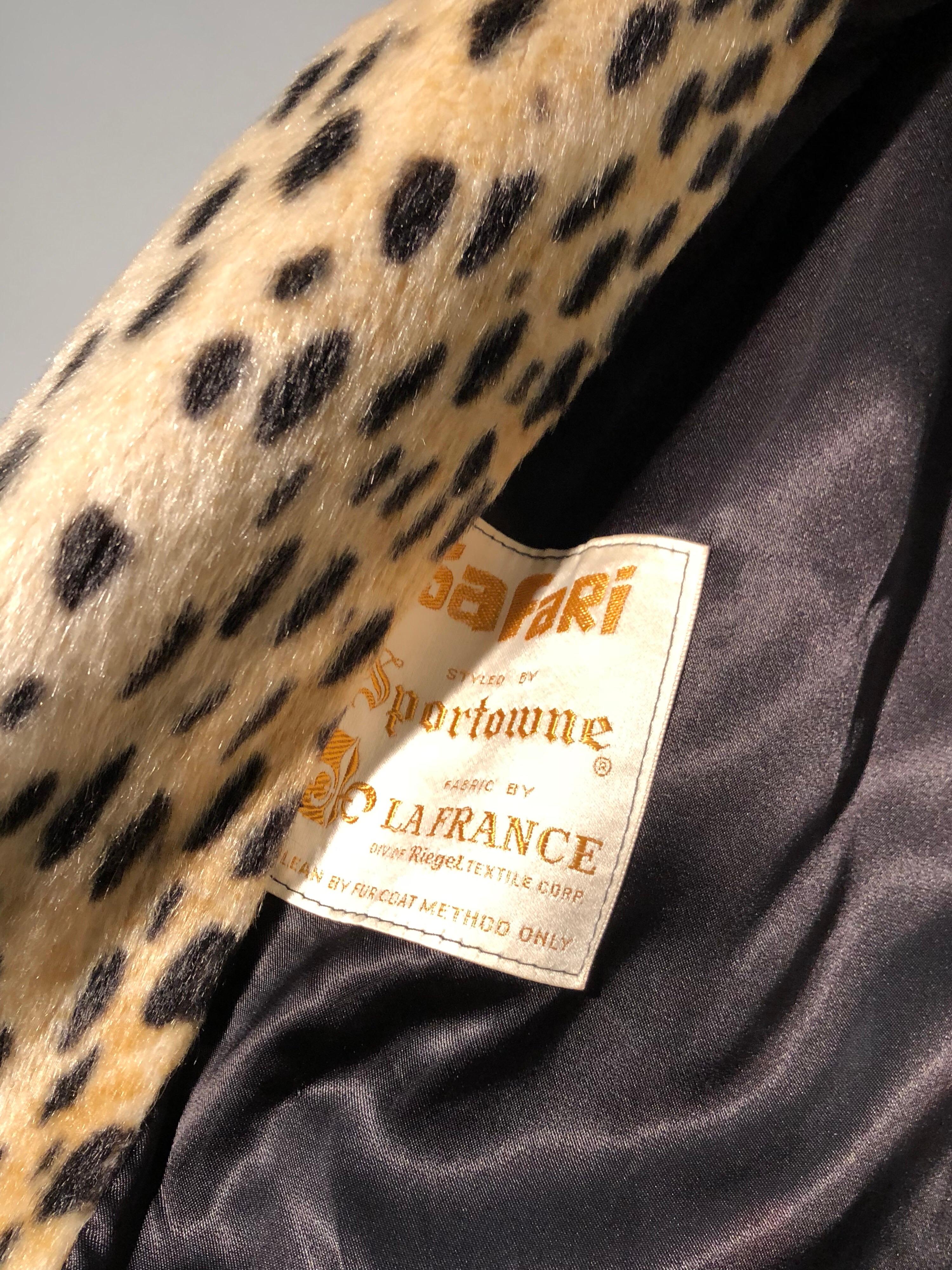 1960s Safari Faux Cheetah Fur Double-Breasted Trench-Style Coat W/ Belt 4