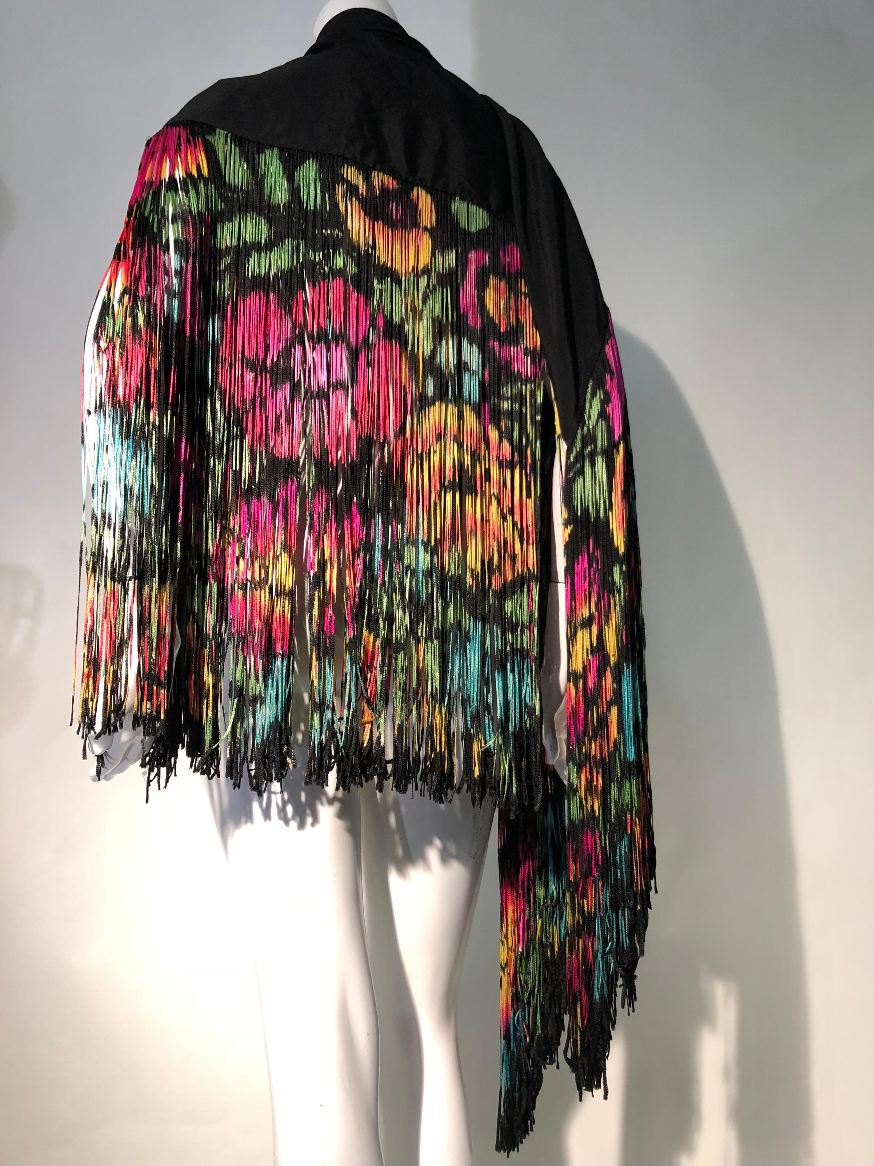 1920s Hand Painted Silk Art Deco Fringed Shawl Made In France 3