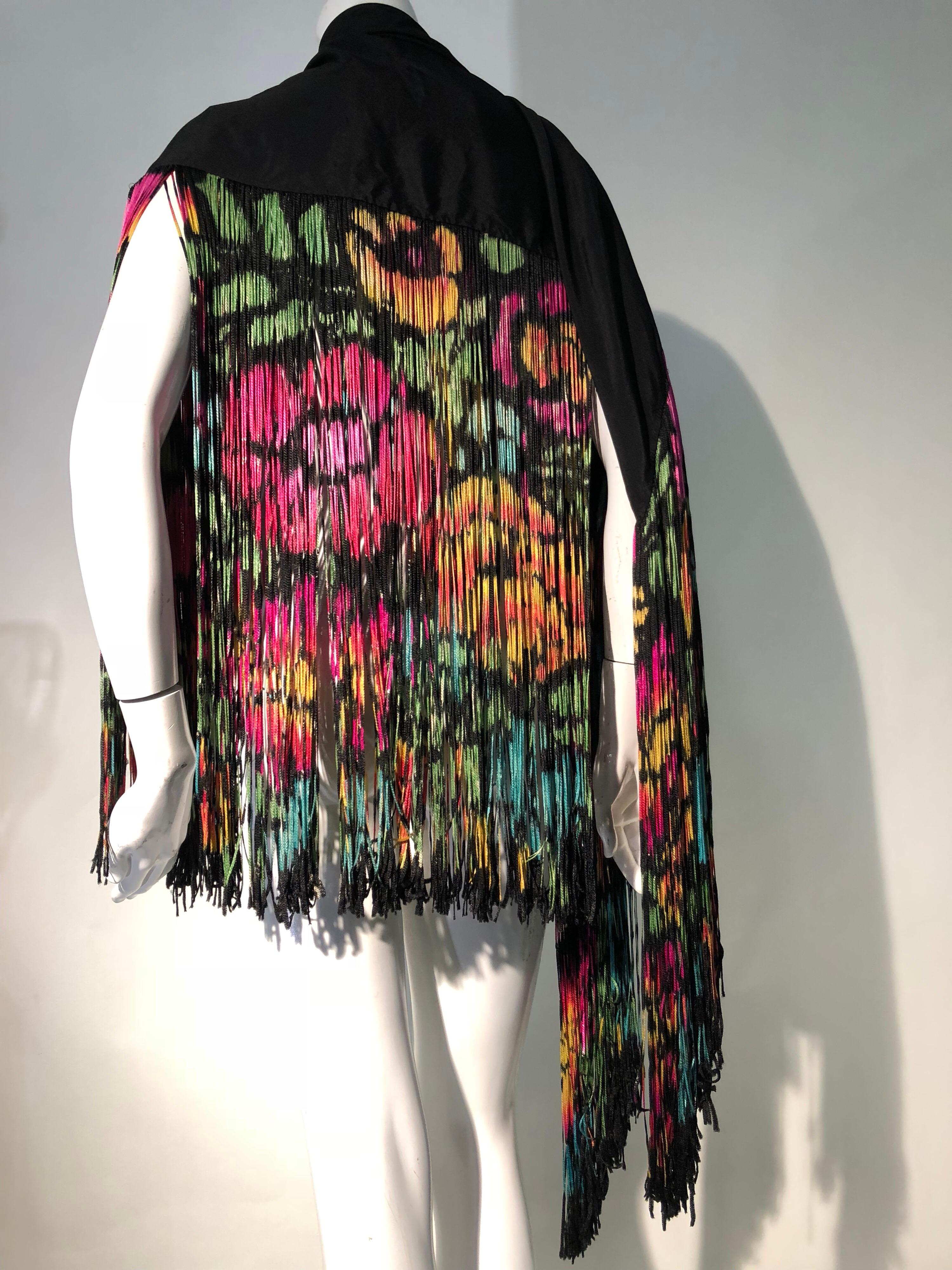 1920s Hand Painted Silk Art Deco Fringed Shawl Made In France 4