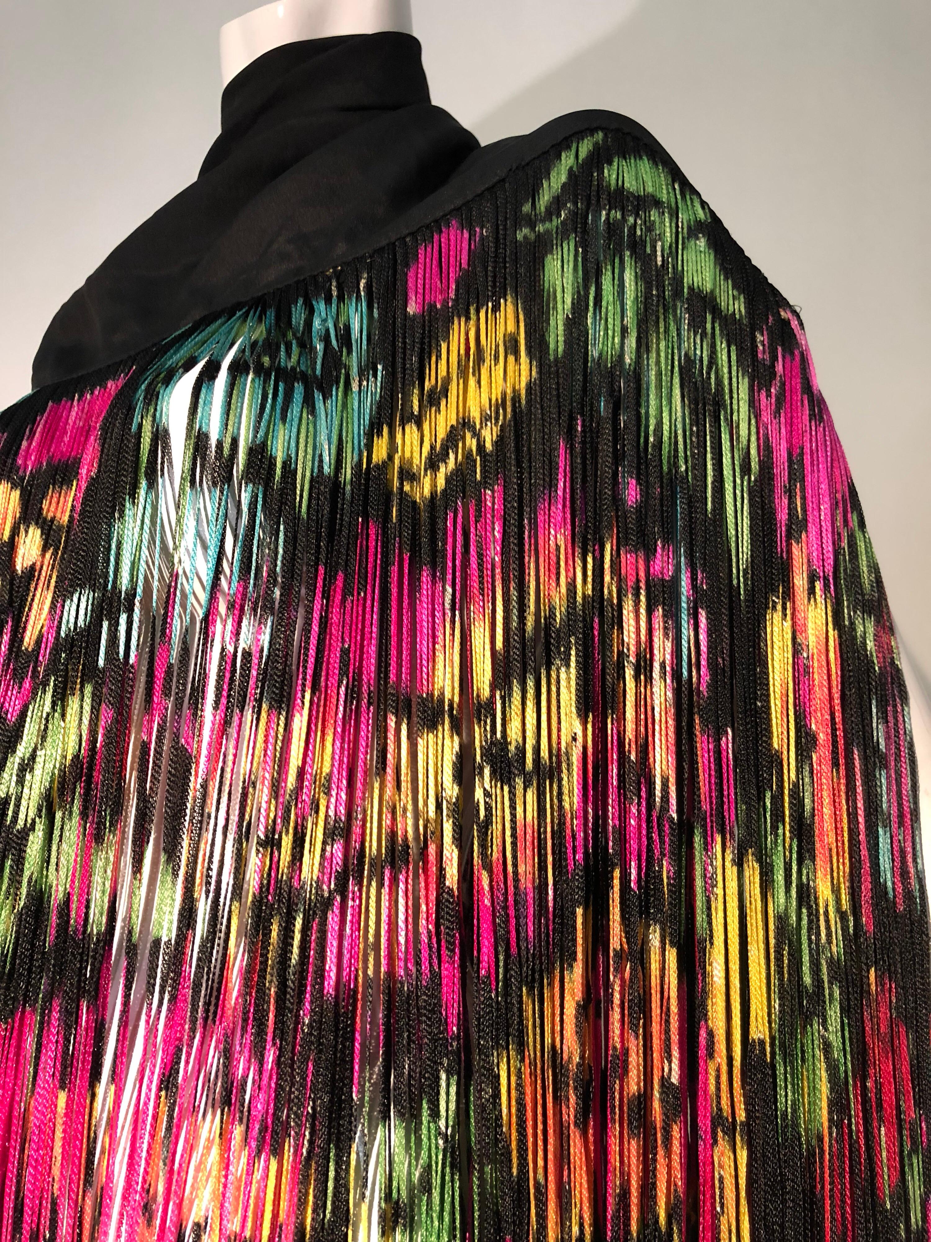 1920s Hand Painted Silk Art Deco Fringed Shawl Made In France 5