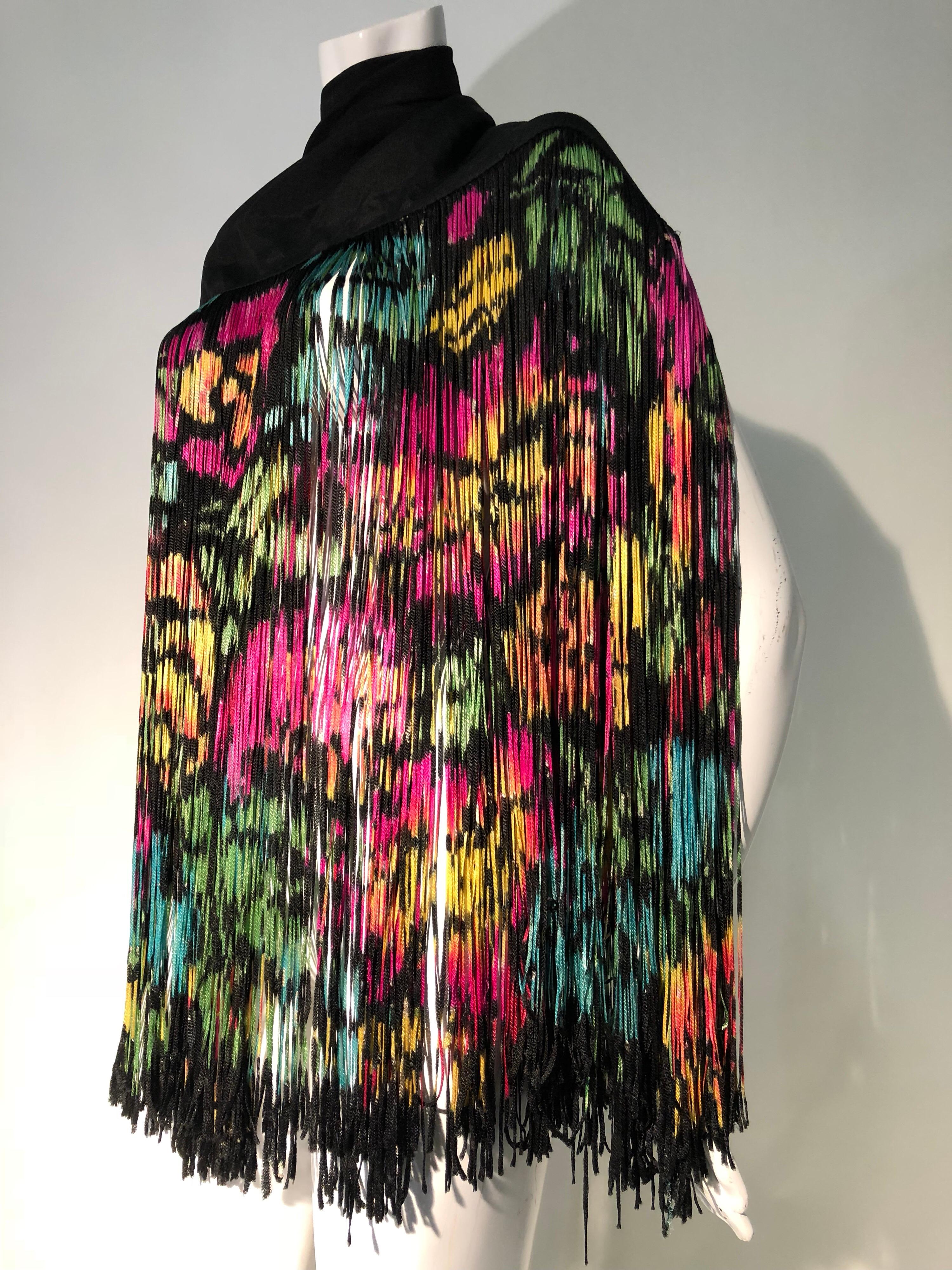 1920s Hand Painted Silk Art Deco Fringed Shawl Made In France 6