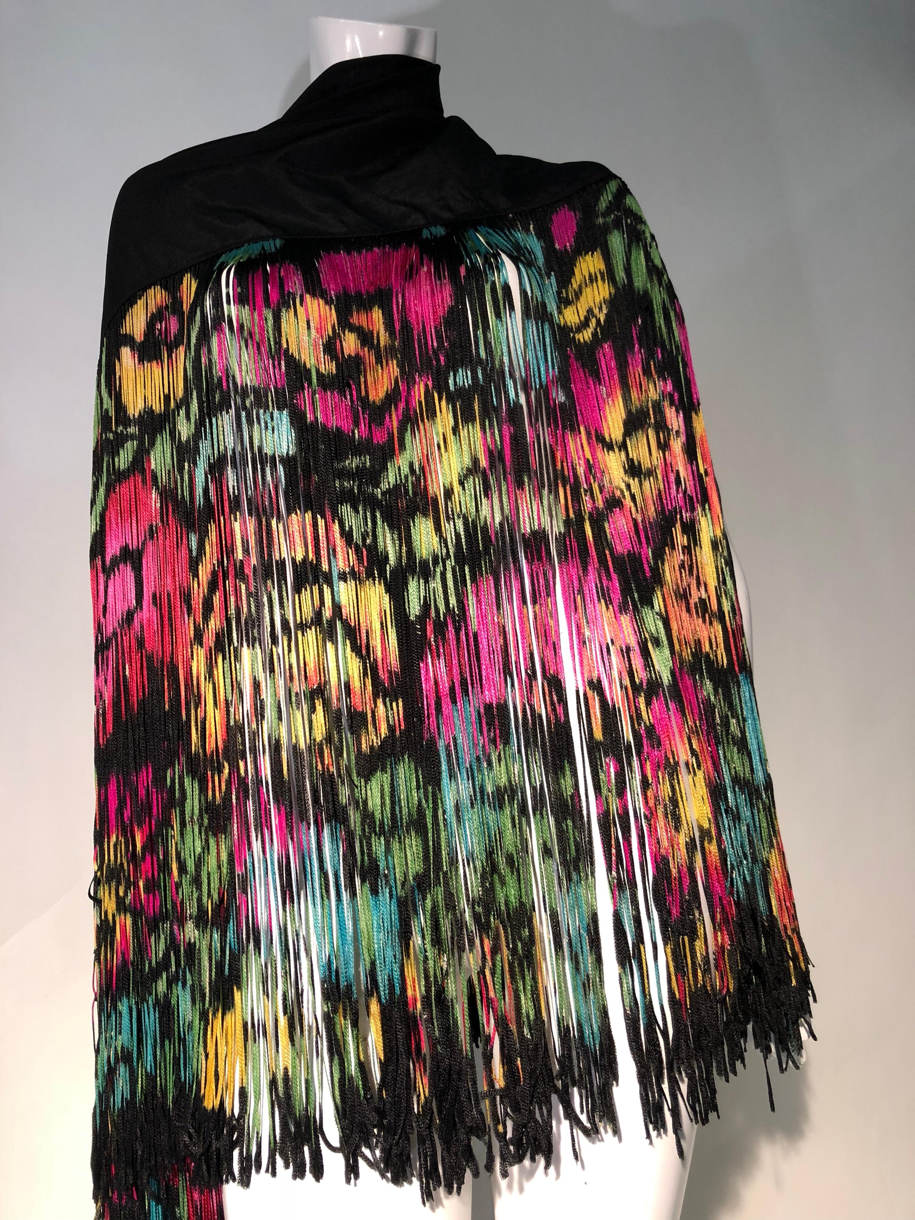 1920s Hand Painted Silk Art Deco Fringed Shawl Made In France 8