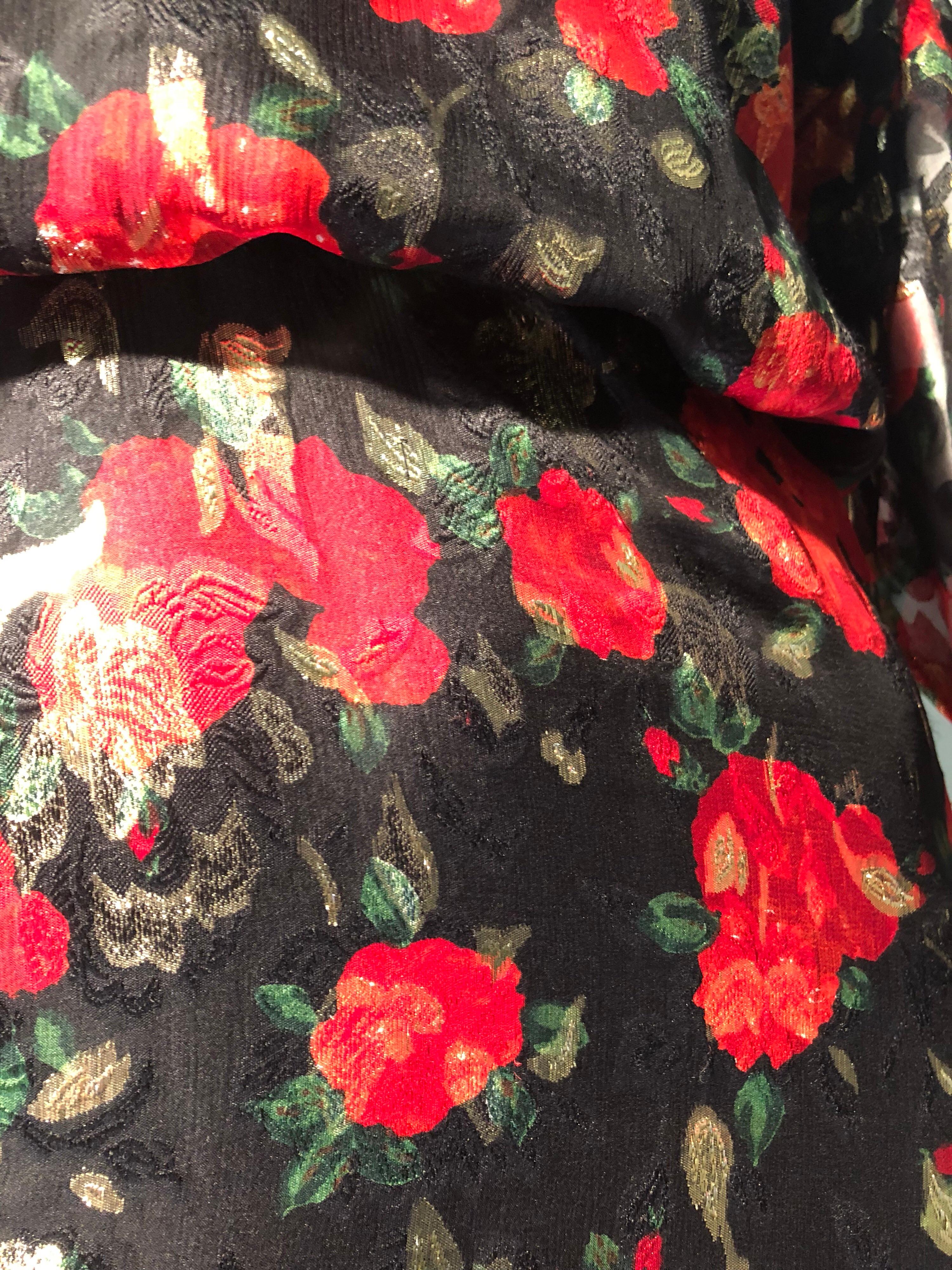 Sonia Rykiel Silk Chiffon floral Print Lame Dress W/ Low Back & Flounced Hemline In Excellent Condition In Gresham, OR