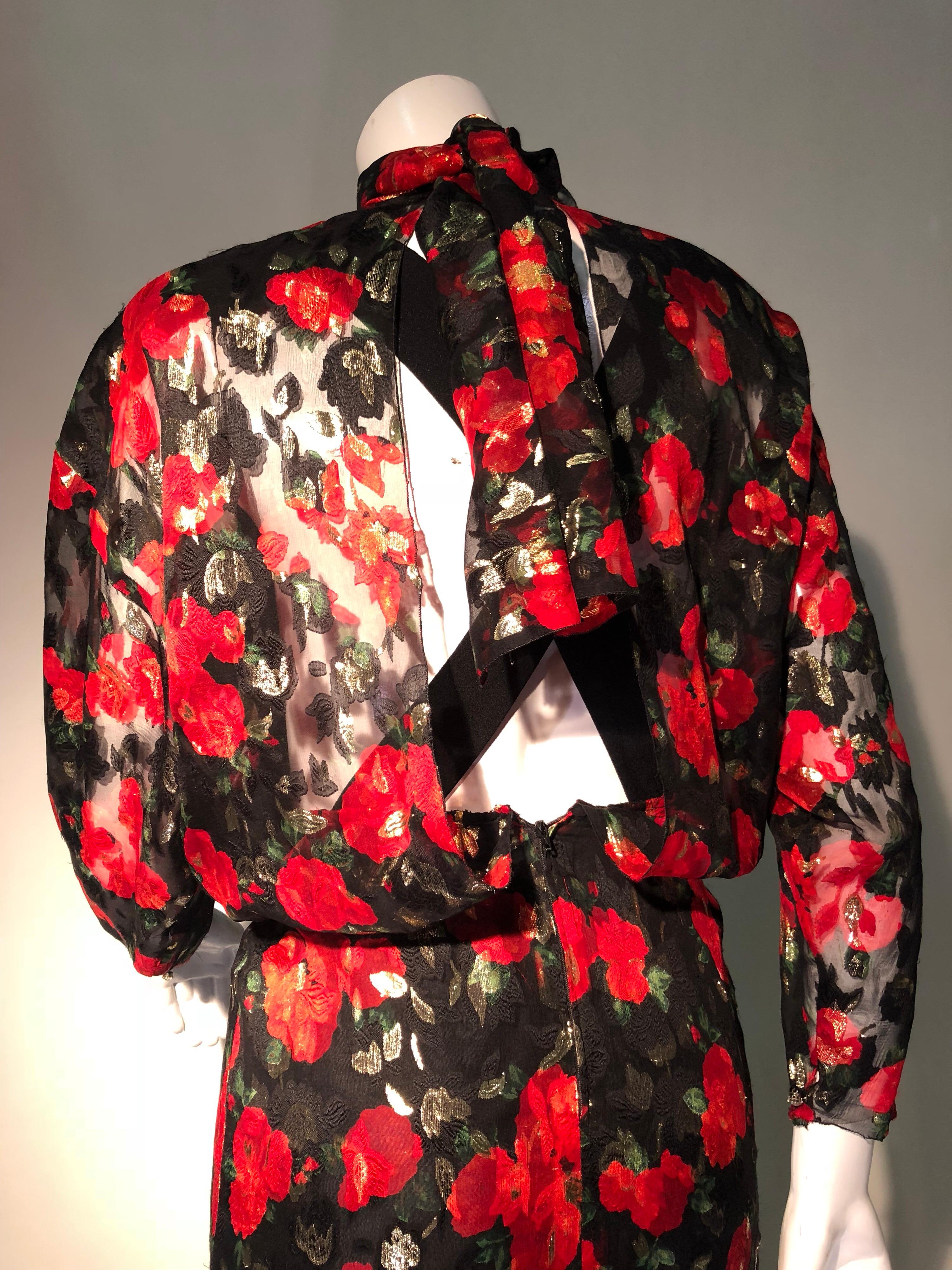 Sonia Rykiel Silk Chiffon floral Print Lame Dress W/ Low Back & Flounced Hemline 3