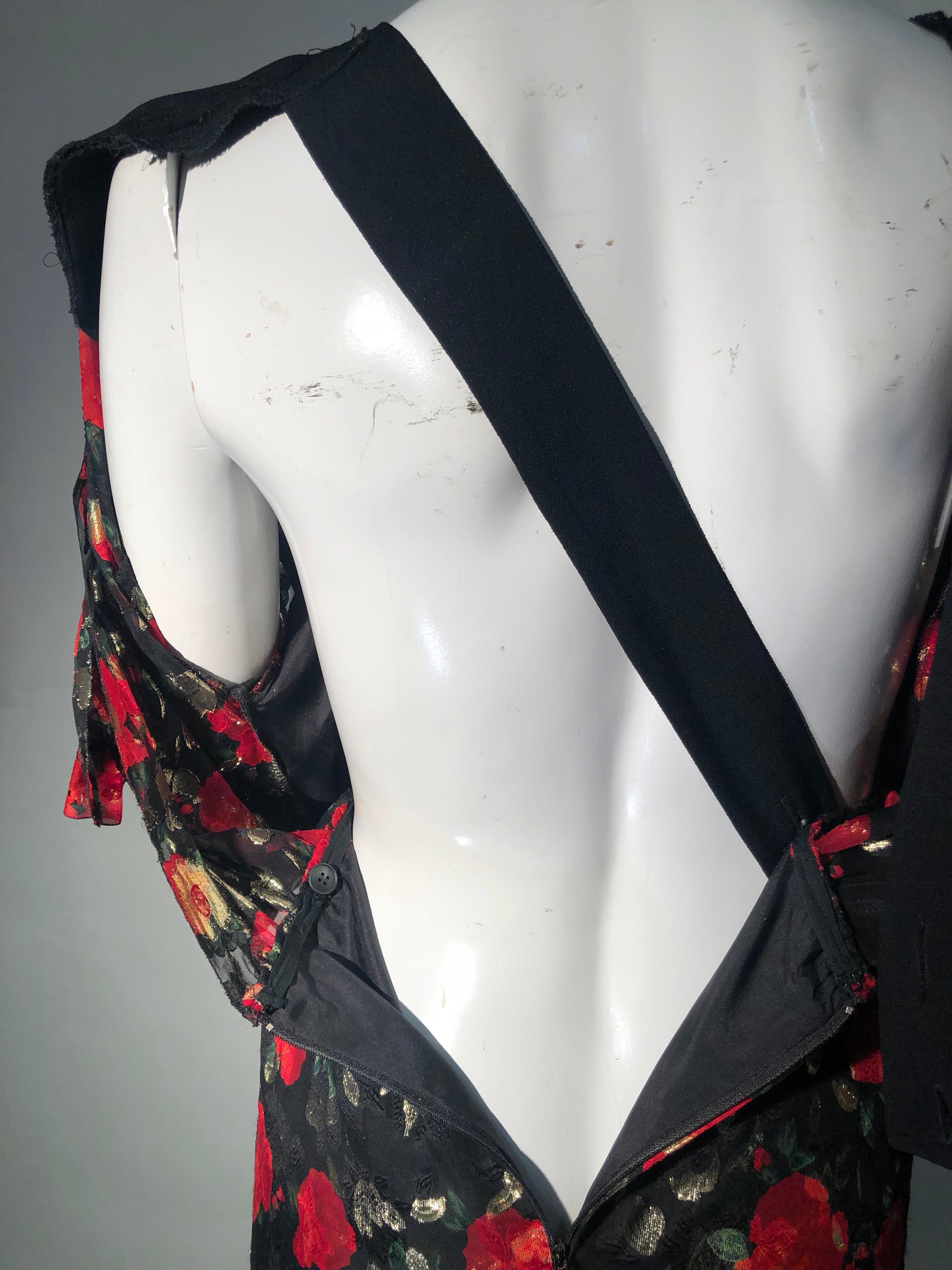 Sonia Rykiel Silk Chiffon floral Print Lame Dress W/ Low Back & Flounced Hemline 7