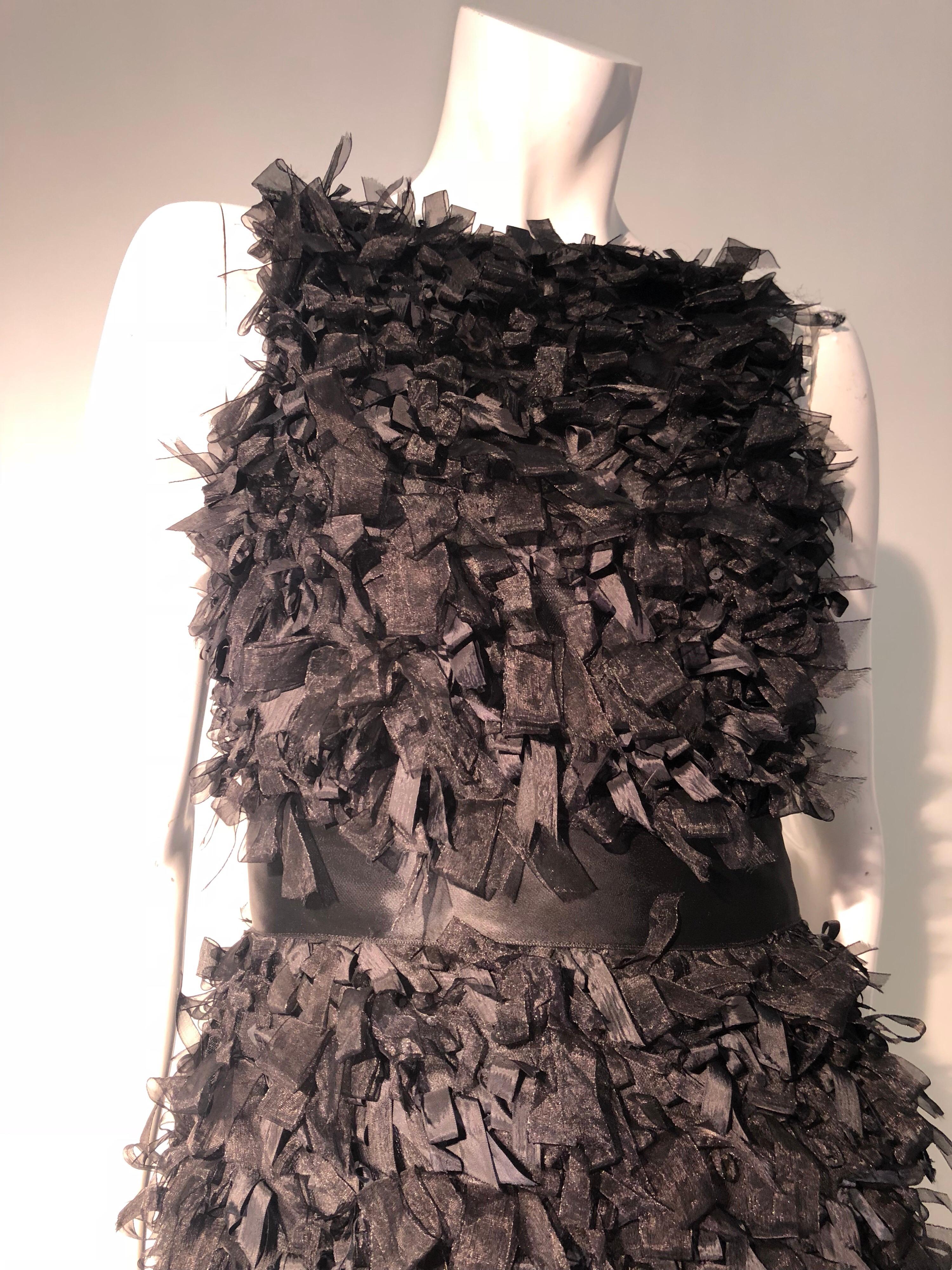 Oscar De La Renta Black Silk Confetti Ribbon & Sequin Column Gown W/ Open Back  2