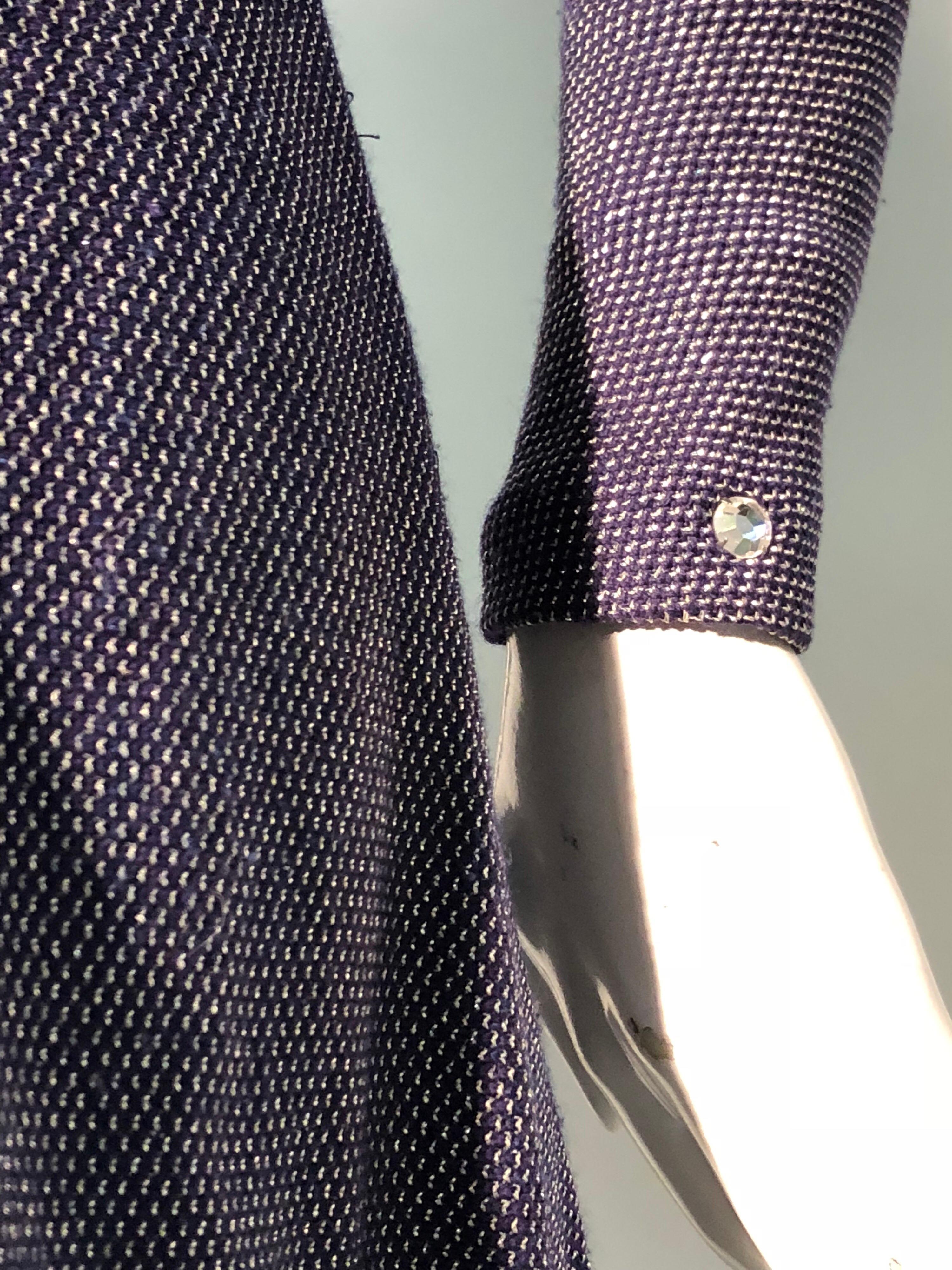 1960s Pauline Trigère Metallic Knit Gown W/ Futuristic Rhinestone Shoulder Yoke For Sale 1