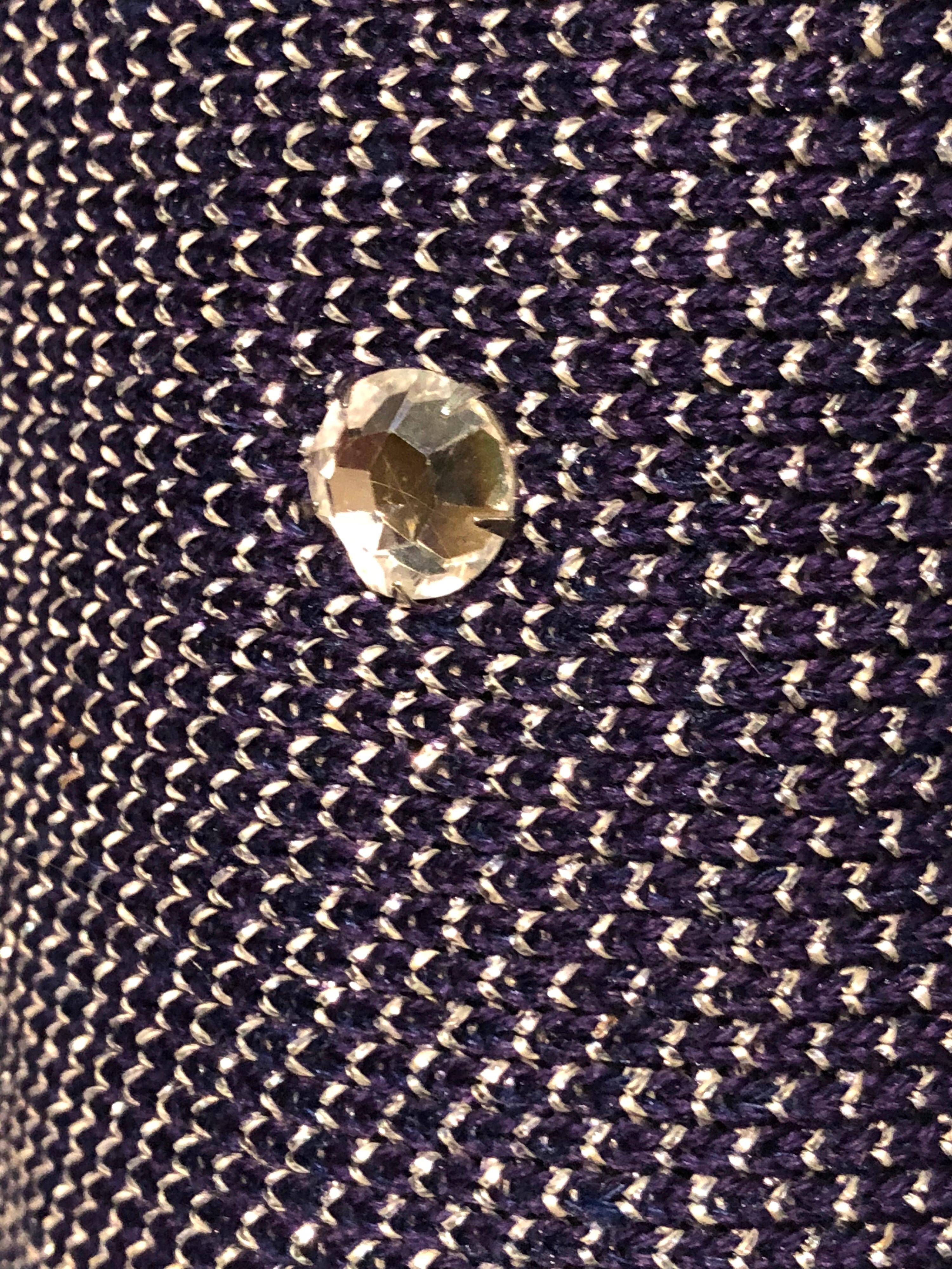 1960s Pauline Trigère Metallic Knit Gown W/ Futuristic Rhinestone Shoulder Yoke For Sale 3
