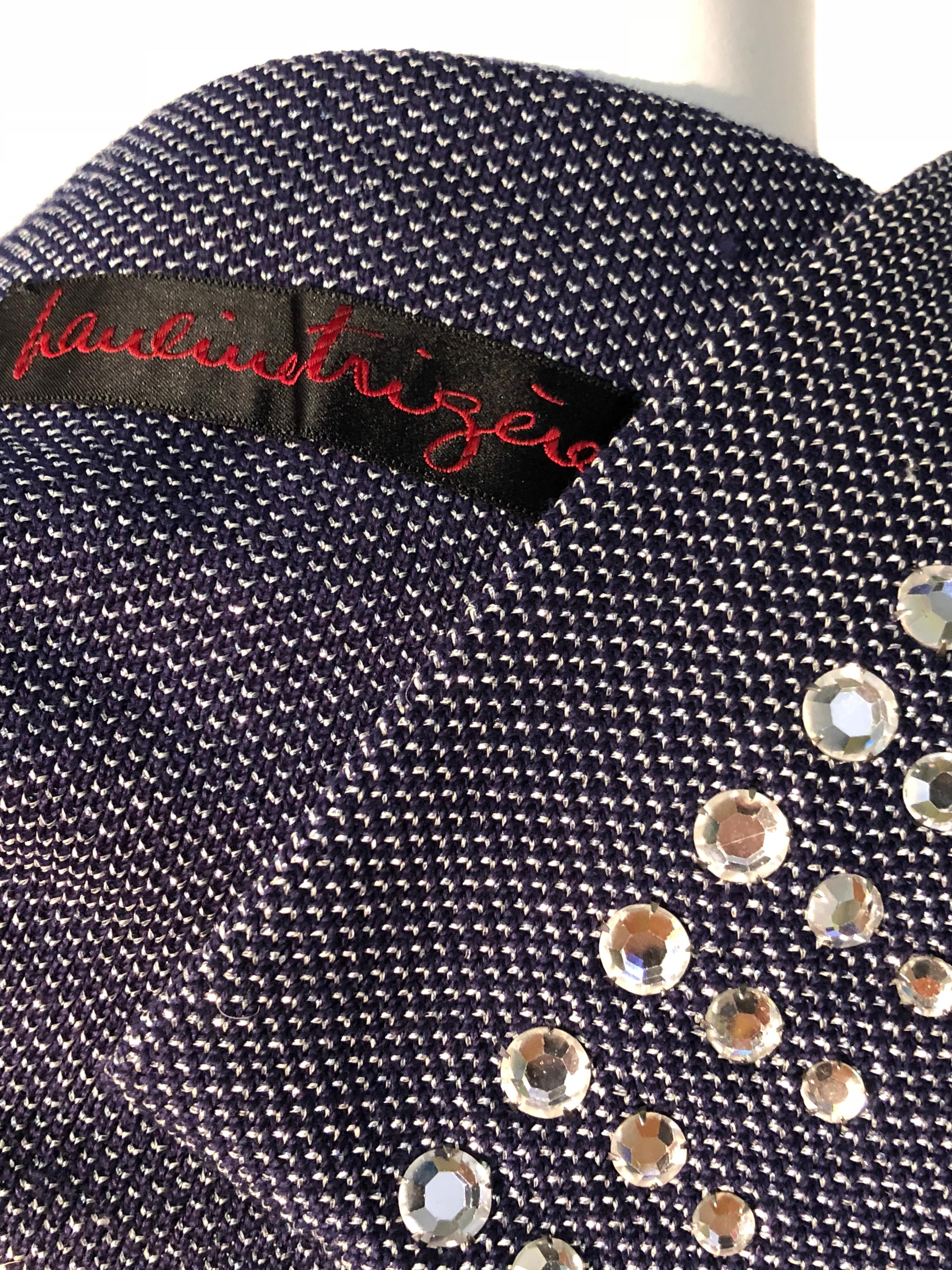 1960s Pauline Trigère Metallic Knit Gown W/ Futuristic Rhinestone Shoulder Yoke For Sale 5