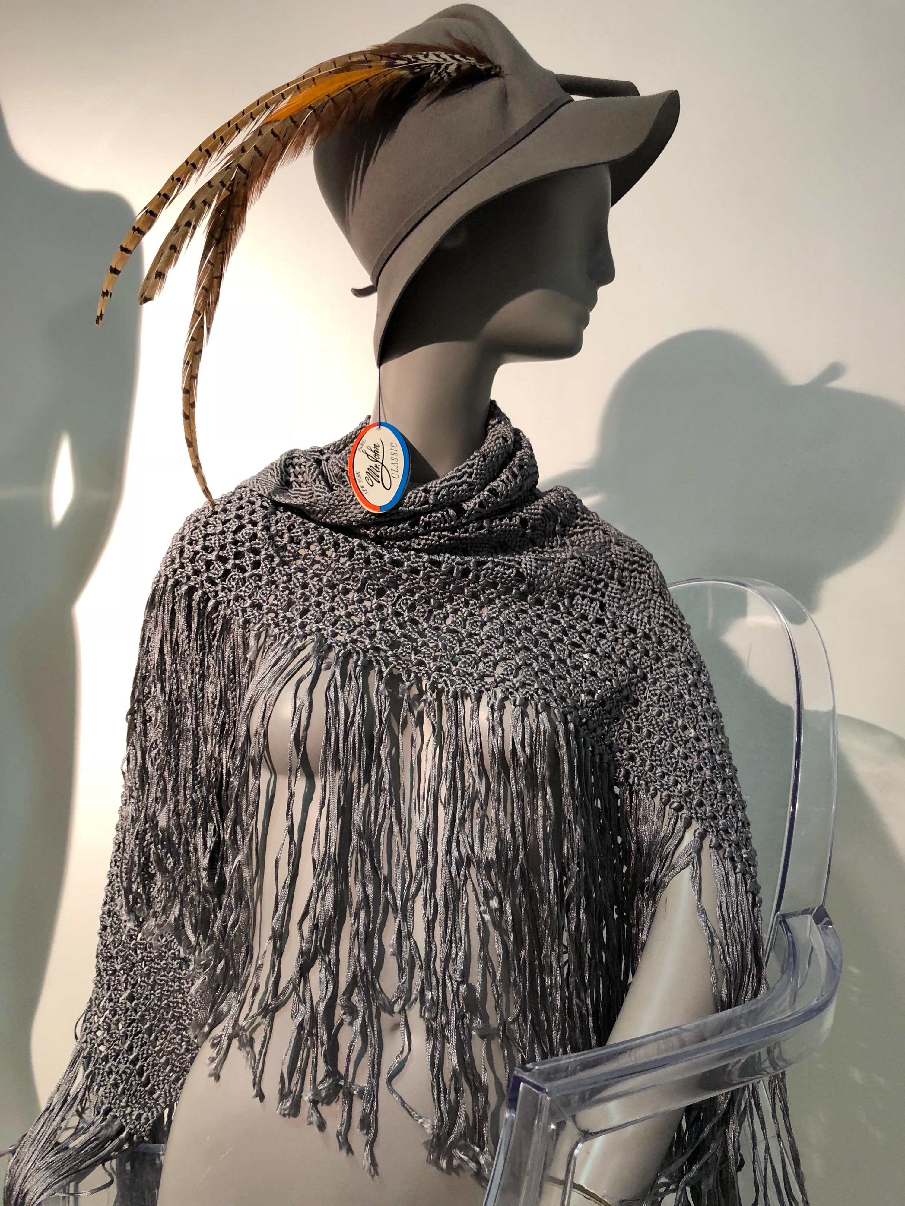 1970s Mr. John Grey Flannel Felt Folded-Crown Fedora W/ Pheasant Feathers For Sale 11